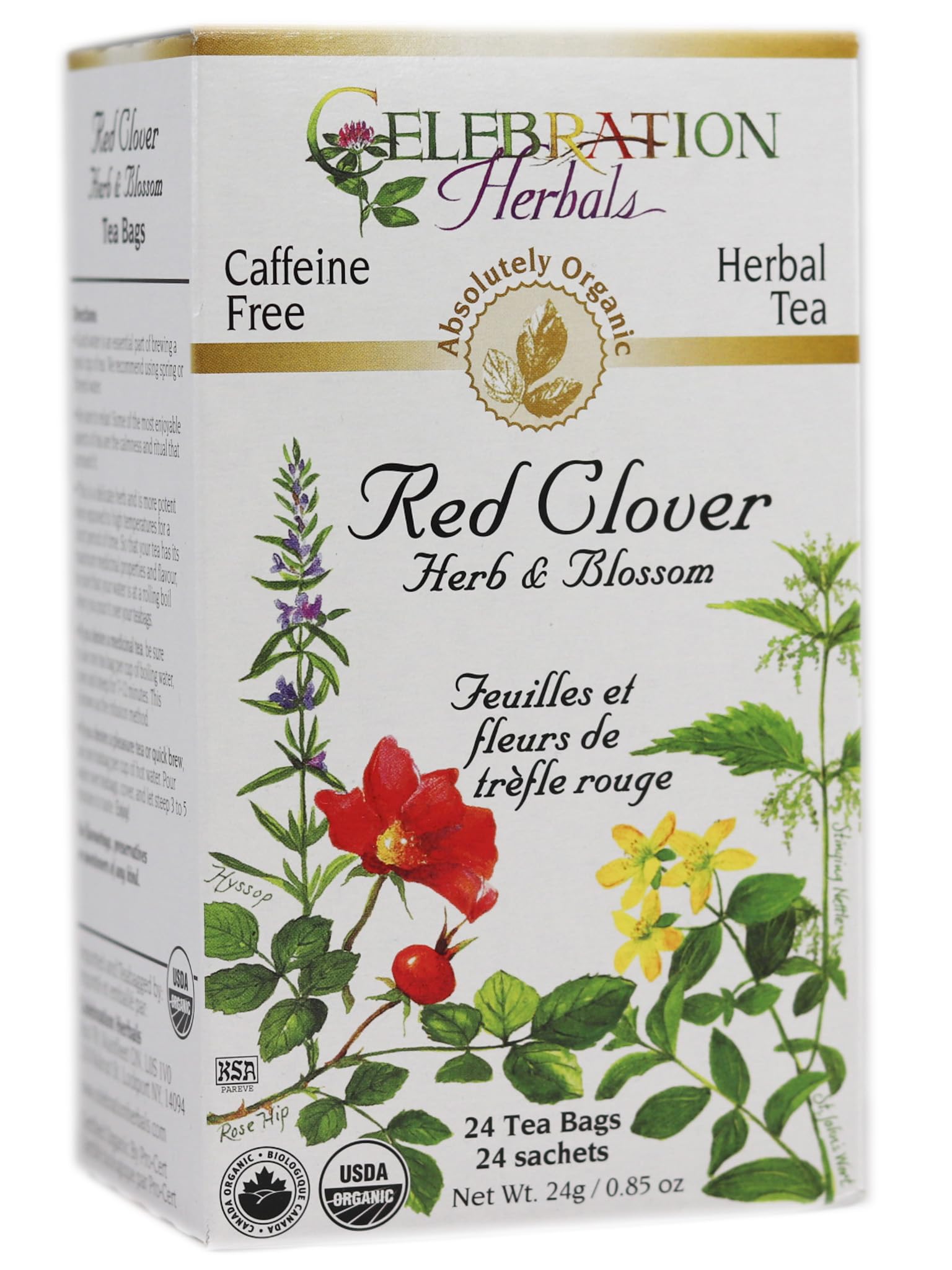 Celebration Herbals Organic Red Clover Herb and Flower Tea Caffeine Free - 24 Herbal Tea Bags