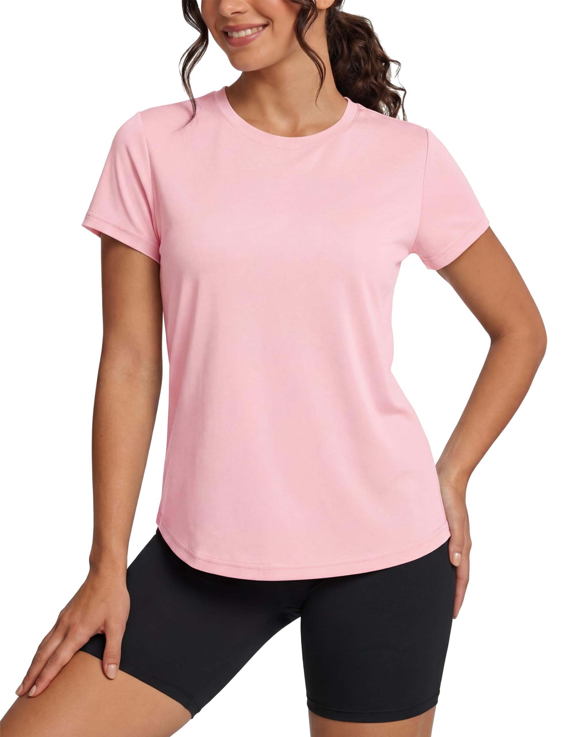 TACVASEN Damen Einfarbige T-Shirts Kurzarm UPF 50+ Basic Rundhals Sommer Schnelltrocknende Casual UV-Shirts