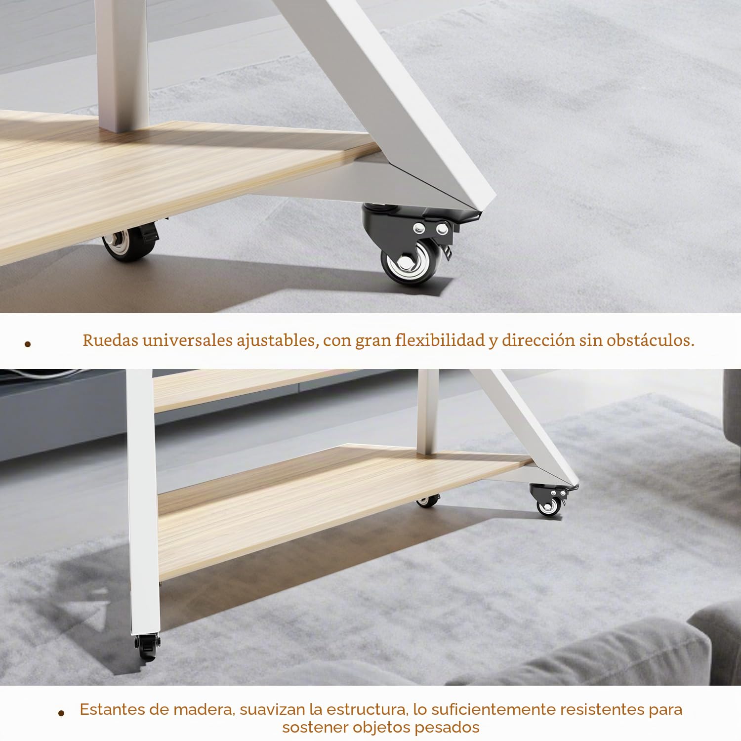 UNHO Soporte TV con Ruedas para 65-100 Pulgadas, Blanco | Soporte de Pie, 2 Estantes, Altura Ajustable 138-158 cm , MAX 100 KG, Vesa 300x200 - 800x600 mm para Salón, Aulas y Oficinas
