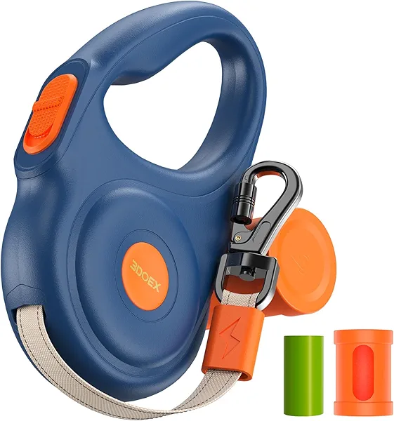 Retractable Dog Leash for Small and Medium Dogs 16 ft, Heavy Duty Nylon Rope with Poop Bag Dispenser, Explosion-Proof Carabiner, Anti-Slip Handle (Blue, 16FT)