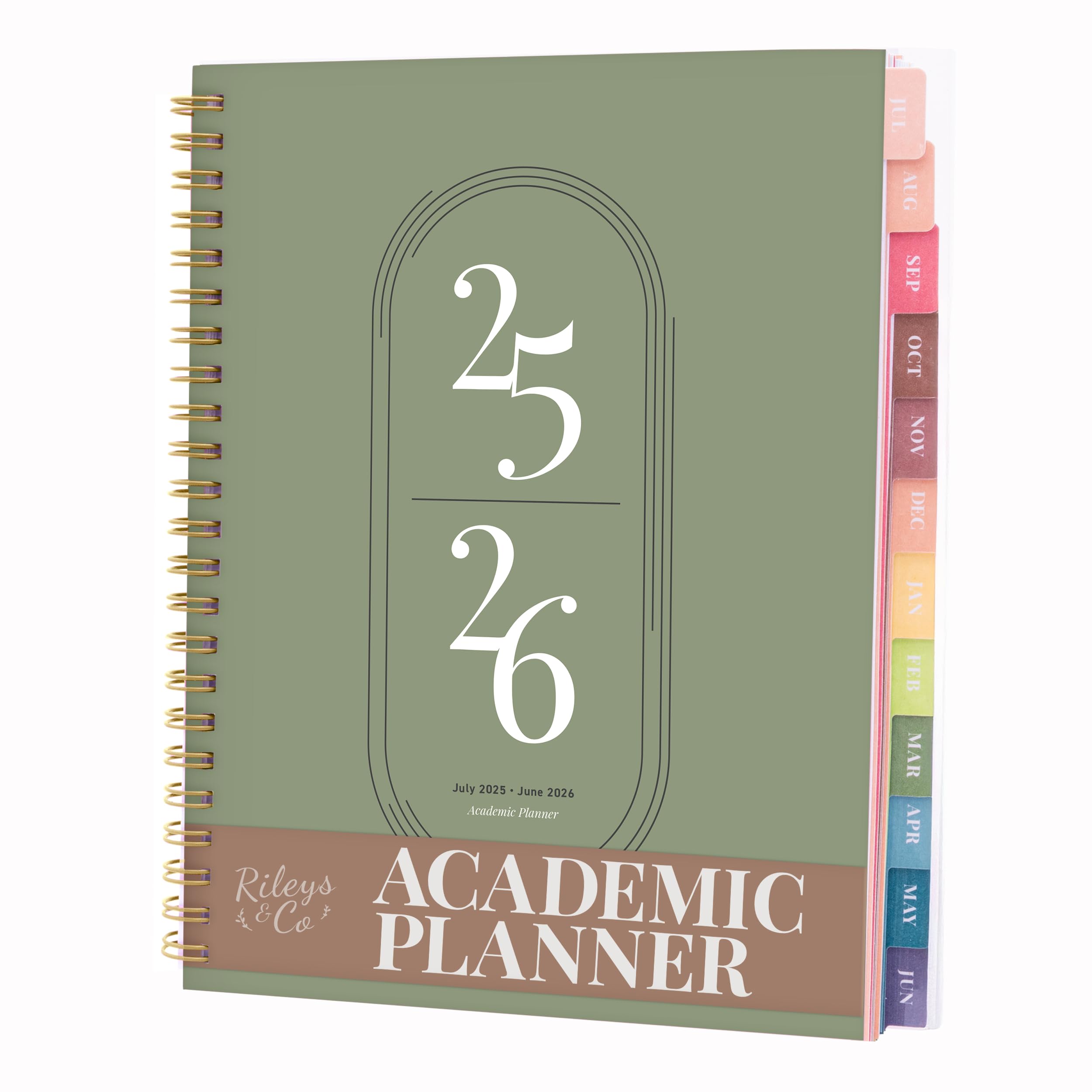 Rileys Academic Planner 2025-2026, Daily, Weekly & Monthly Planner, July 2025 - June 2026, Student Notes Pages, Twin-Wire Binding, Weekly Agenda for School & Work (8 x 6-Inches, Green)