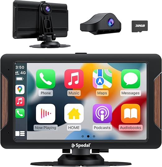 Spedal Car Stereo with Carplay & Android Auto, Portable 7 Inch OnDash GPS