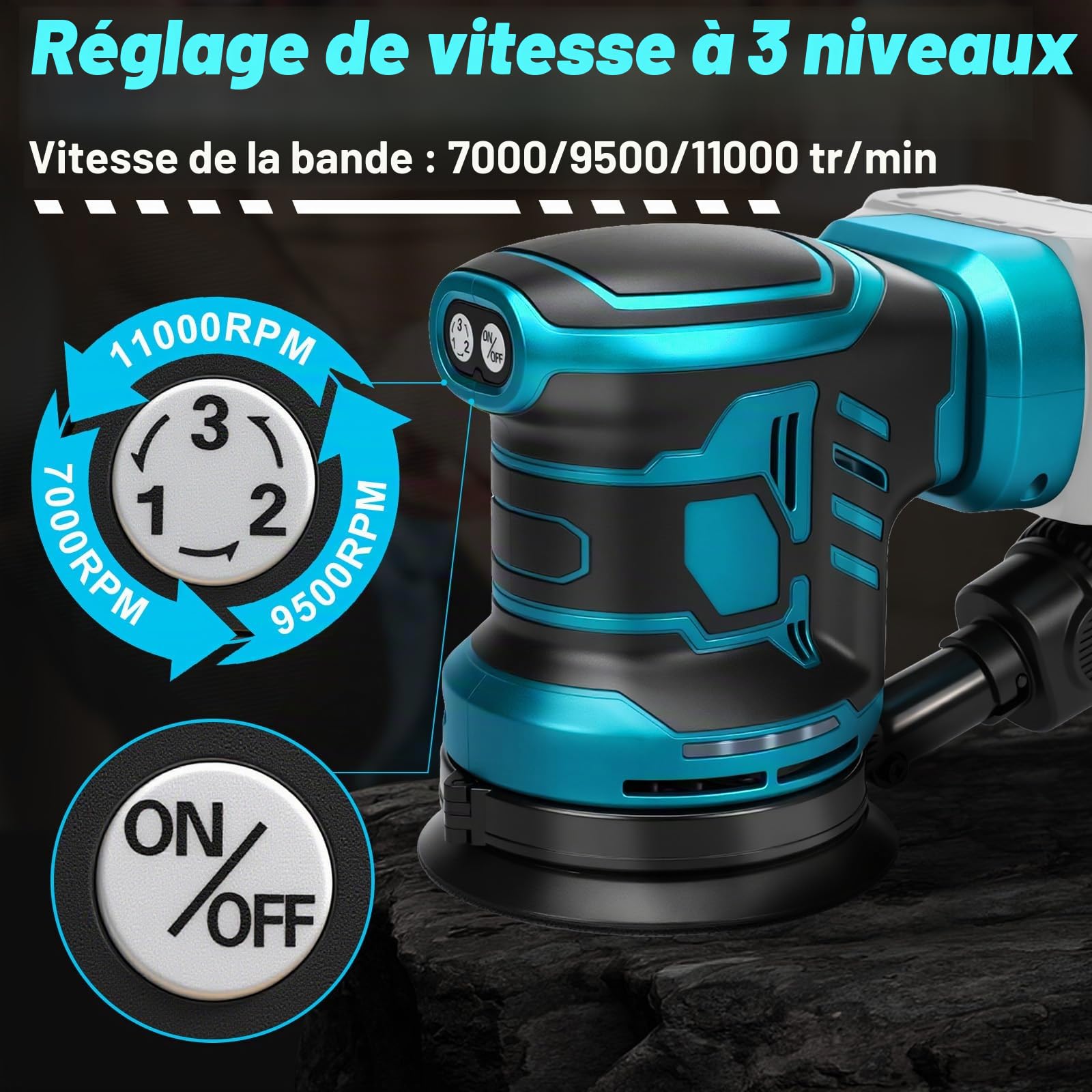 Roadtime 125mm Ponceuse Excentrique pour Makita 18V Battery(San Batteries)