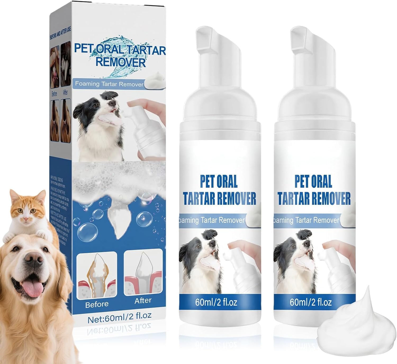 Pet Oral Tartar Remover Spray, Pet Dental Tartar Remover, Teeth Cleaning Spray for Dogs & Cats, Tartar Remover for Teeth with Gentle Oil Formula, No Brushing Needed – 60ml