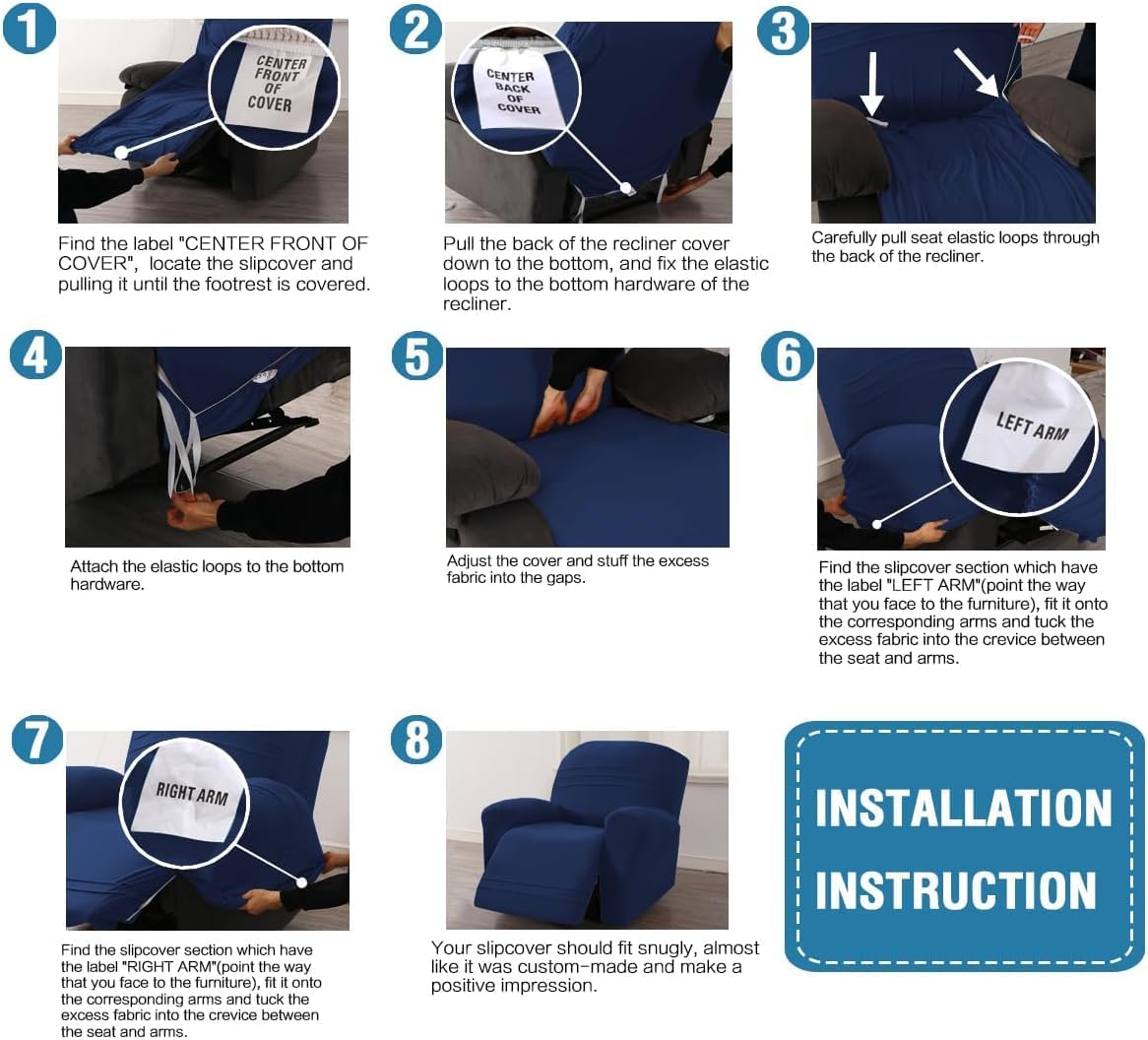 Stretch Recliner Chair Covers for 1 Cushion Reclining Sofa - Thick Soft Slipcovers for Furniture - 3-Pieces Set - Protect Your Recliner