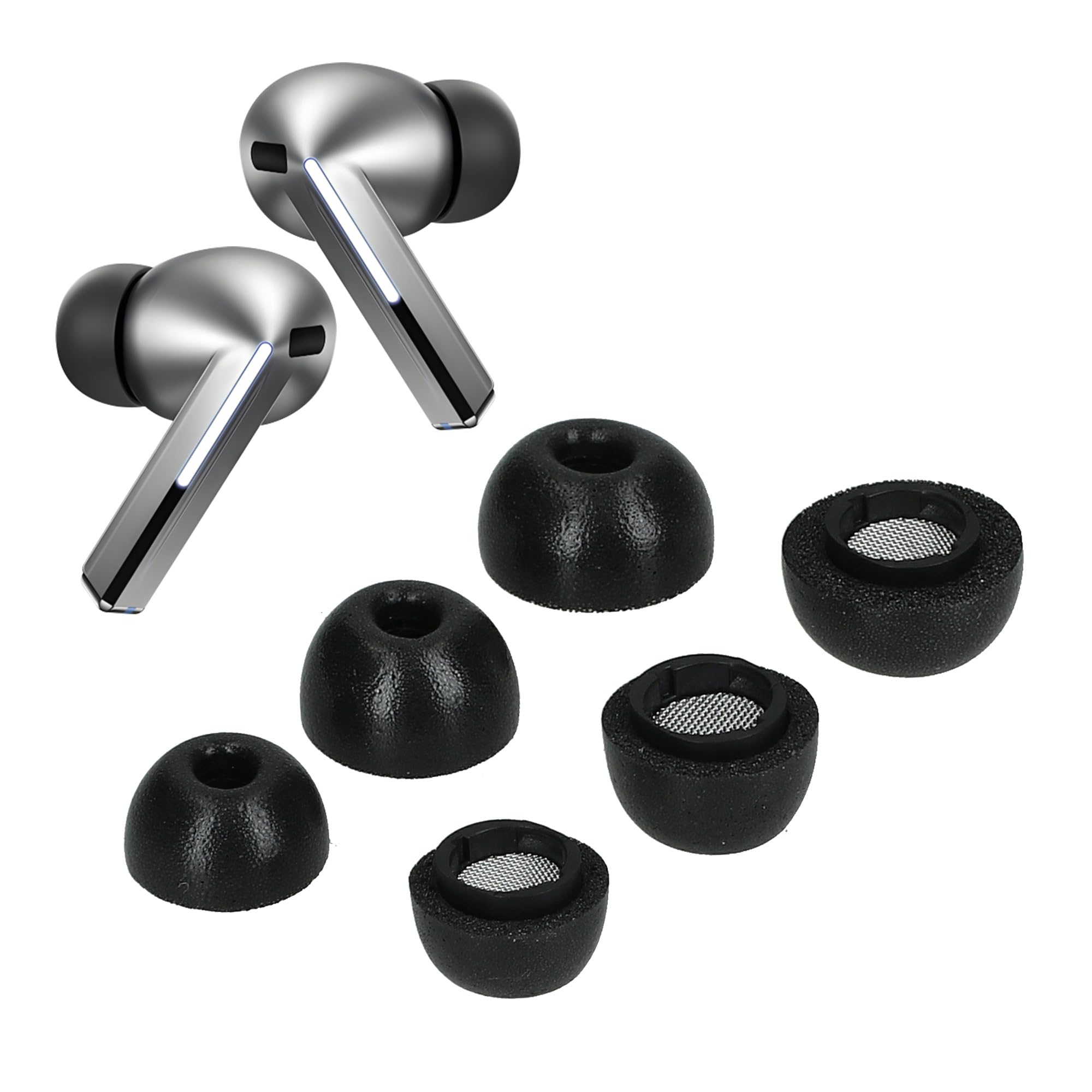 kwmobile Zamienne nauszniki kompatybilne z Samsung Galaxy Buds 3 Pro - zestaw 6 sztuk - nauszniki z pianki pamięci - czarne