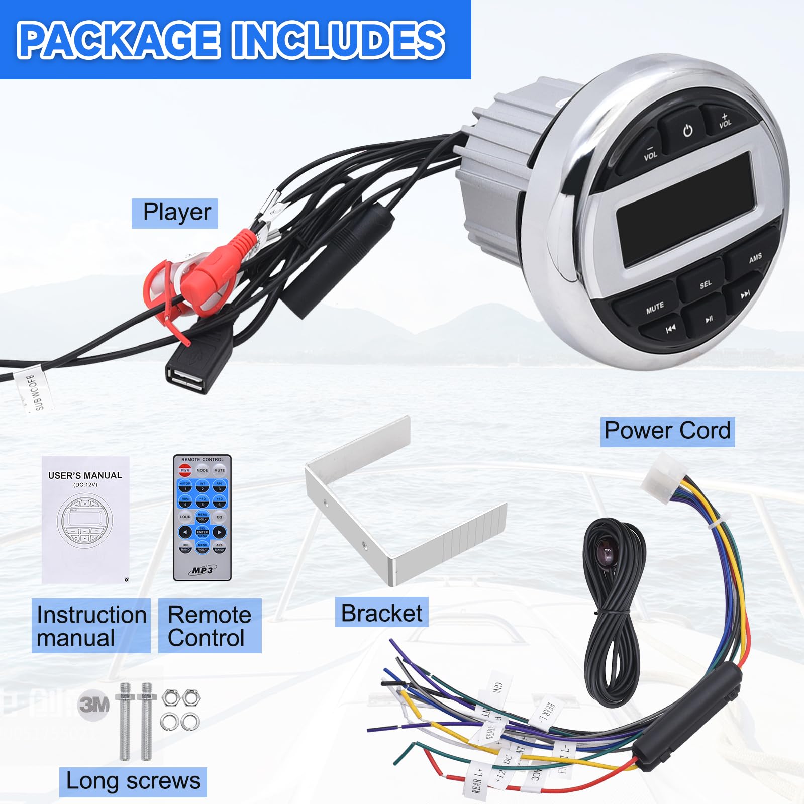 Geloo Marine Radio Stereo Lettore MP3, Barca Marina FM/Am Radio Ricevitore Impermeabile per Marine Yacht, Stereo Barche Camper LKW SUV