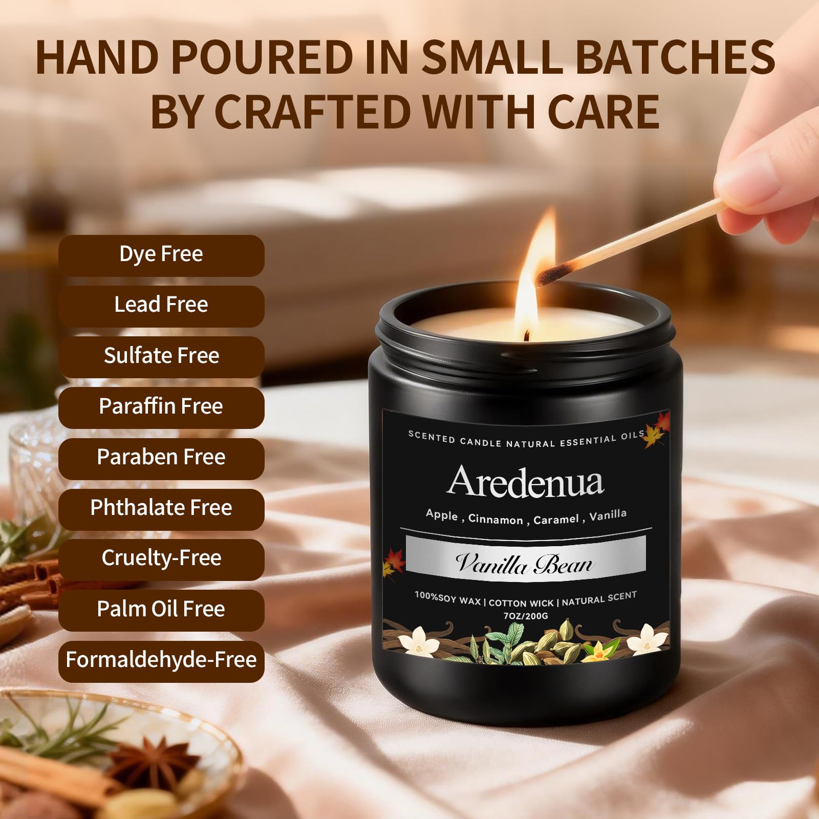 Vanillebohnen-Kerze, Soja-Kerzen mit warmem, süßem Vanille-Aroma, entspannende Duftkerze, gemütliches Winterkerze, Geschenk für Damen und Herren