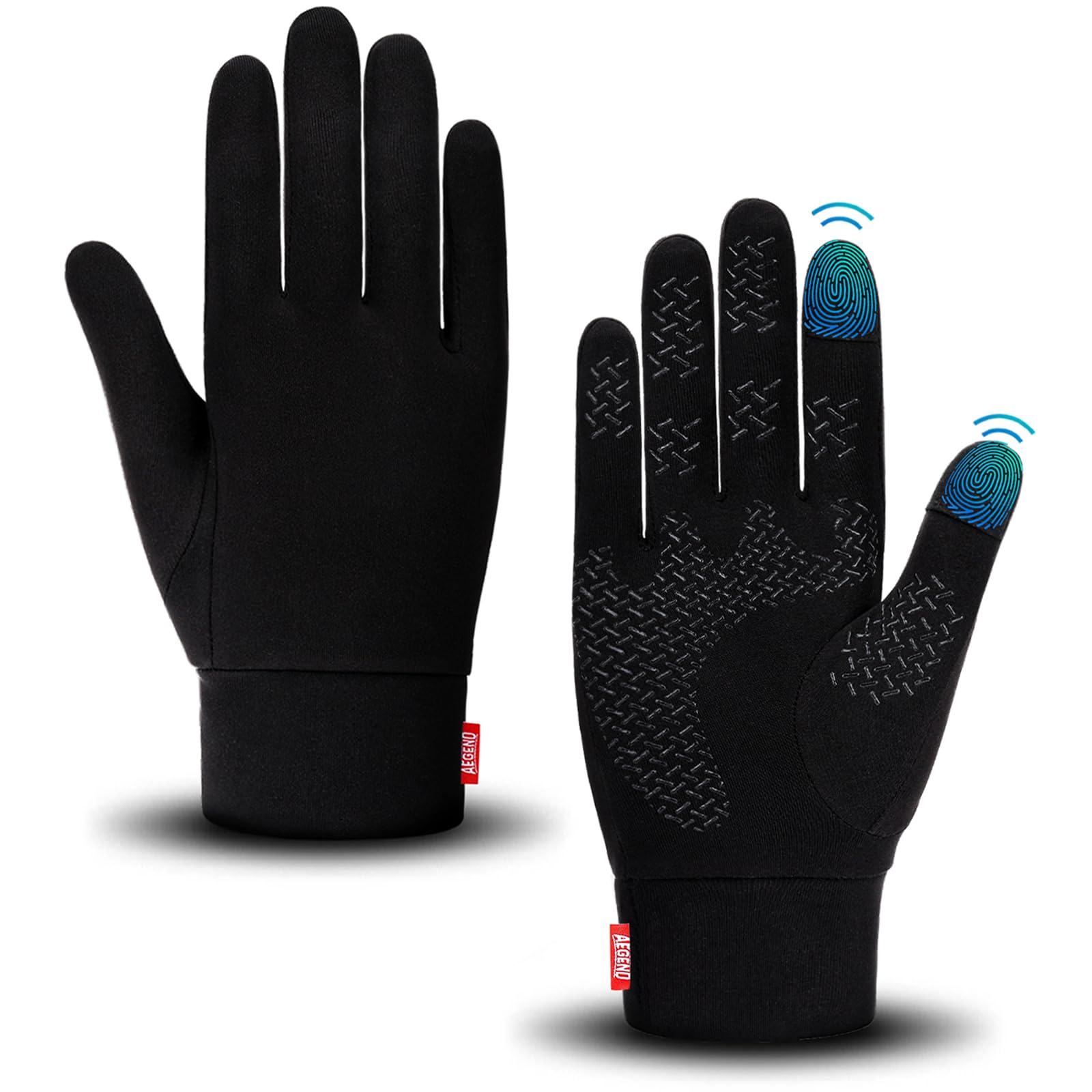 Aegend Lightweight Winter Gloves for Men Women, Warm Running Gloves Touchscreen Thermal Glove Liners for Cold Weather Driving, Cycling & Hiking, Non-Slip, Elastic Cuff, Stretchy, Durable