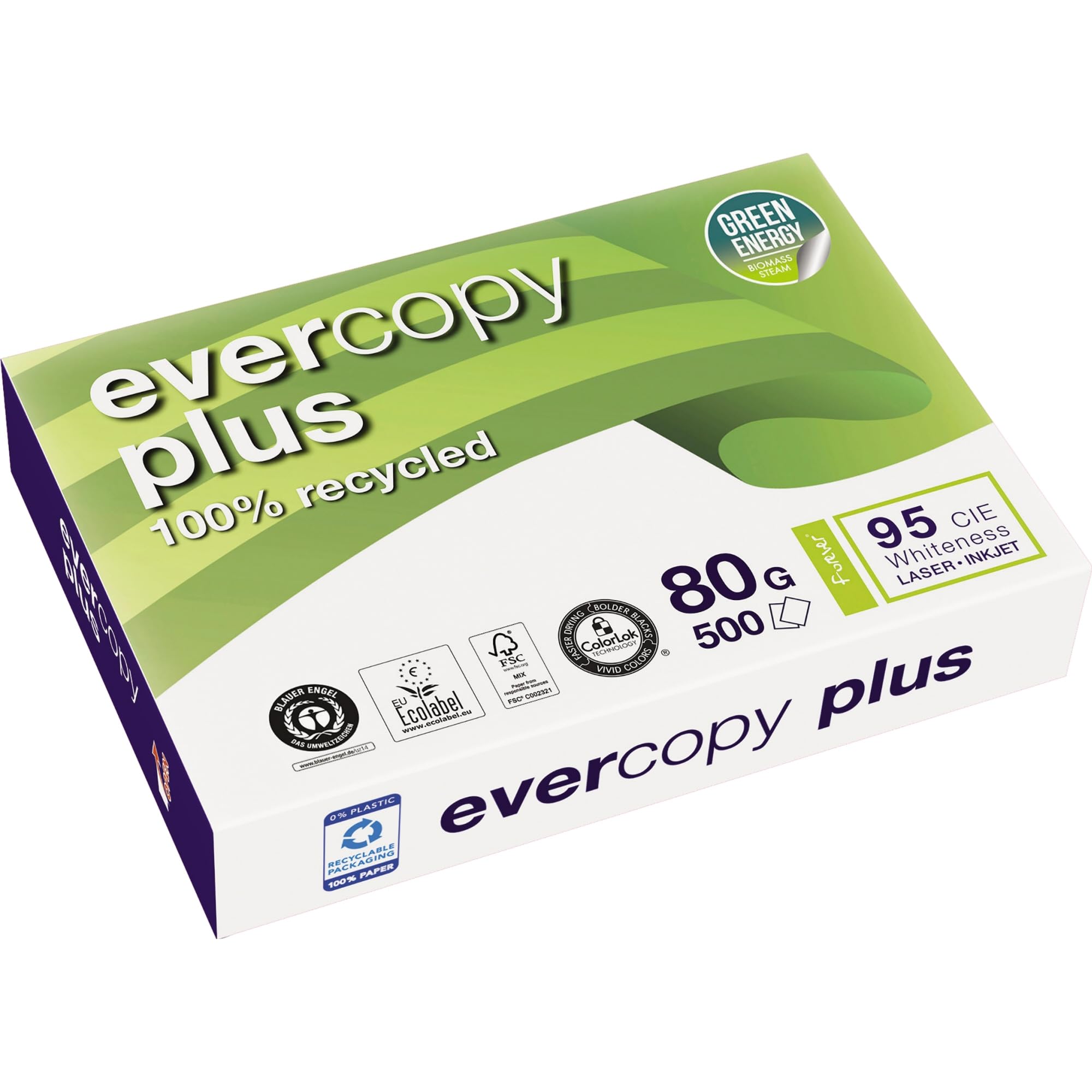 Lot de 5 Ramette de 500 feuilles de papier Evercopy Plus, A4, 80 g/m²