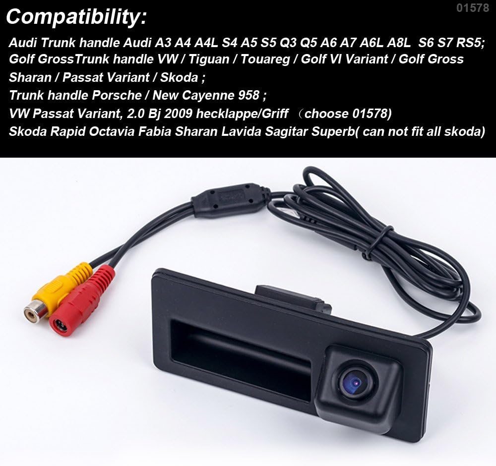 HD 170° Rear View Reversing Backup Camera Parking Aids System Compatible with Audi A3 A4 A4L S4 A5 S5 Q3 Q5 A6 A7 A6L A8L S6 S7 RS5/Golf/Tiguan/Touareg/Sharan/Passat/Skoda/Porsche/Cayenne 958/Jetta