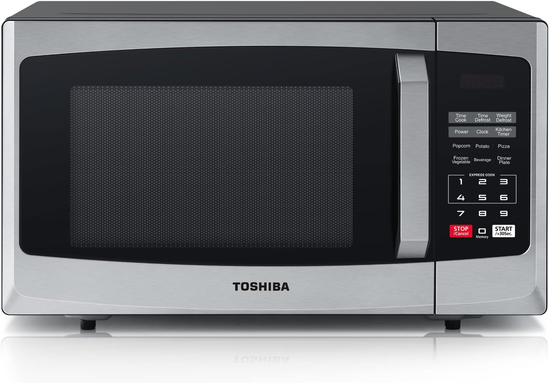 Toshiba 800w 23L Microwave Oven with Digital Display, Auto Defrost, One-Touch Express Cook, 6 Pre-Programmed Auto Cook Settings, and Easy Clean - Stainless Steel Door Handle Microwave - ML-EM23P(SS)