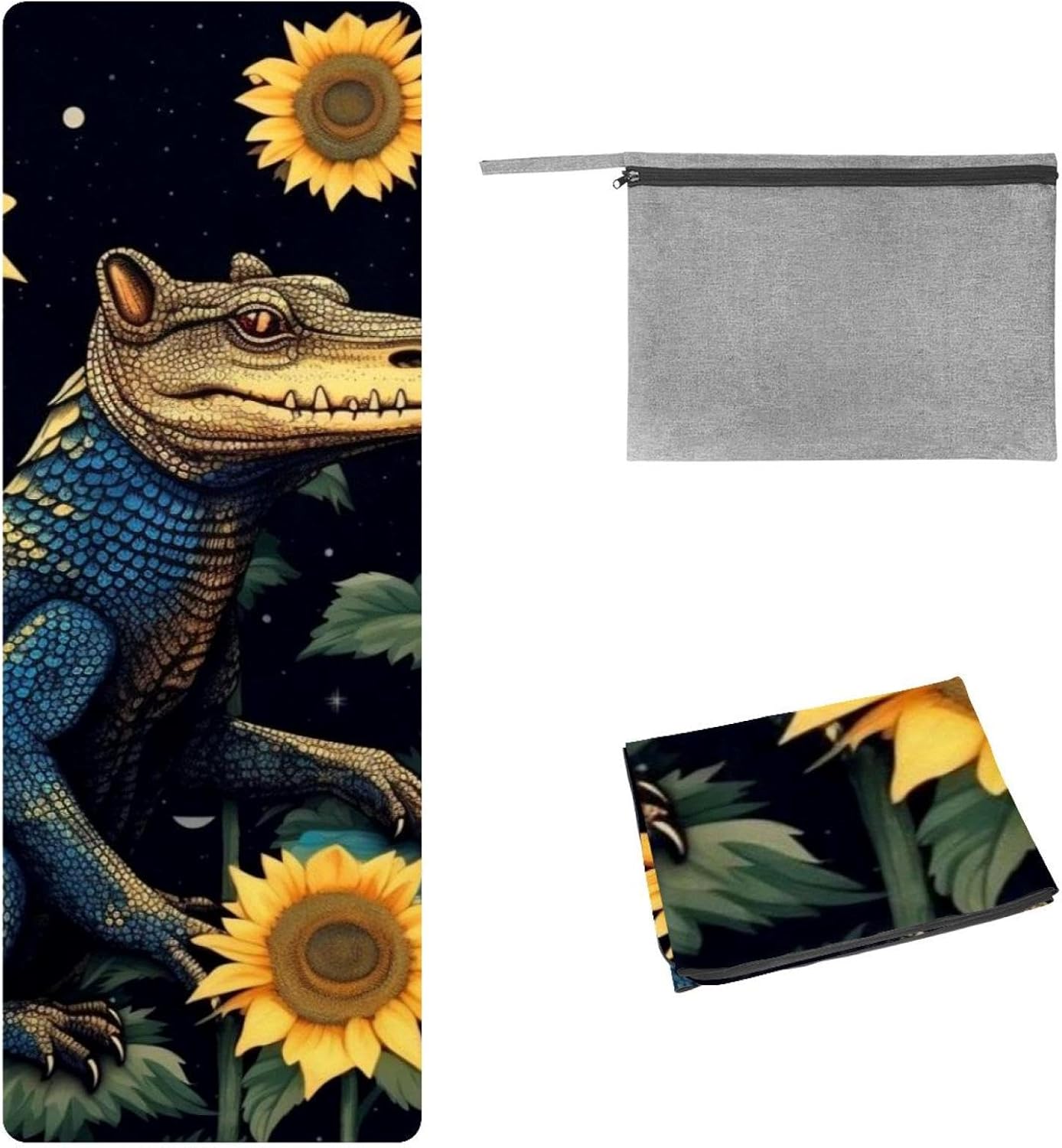 Yoga Towel, Crocodile Star Sunflower Non Slip Sweat Absorbent Hot Yoga Mat Towel for Hot Yoga, Pilates and Fitness - 72.8" x 26.8"