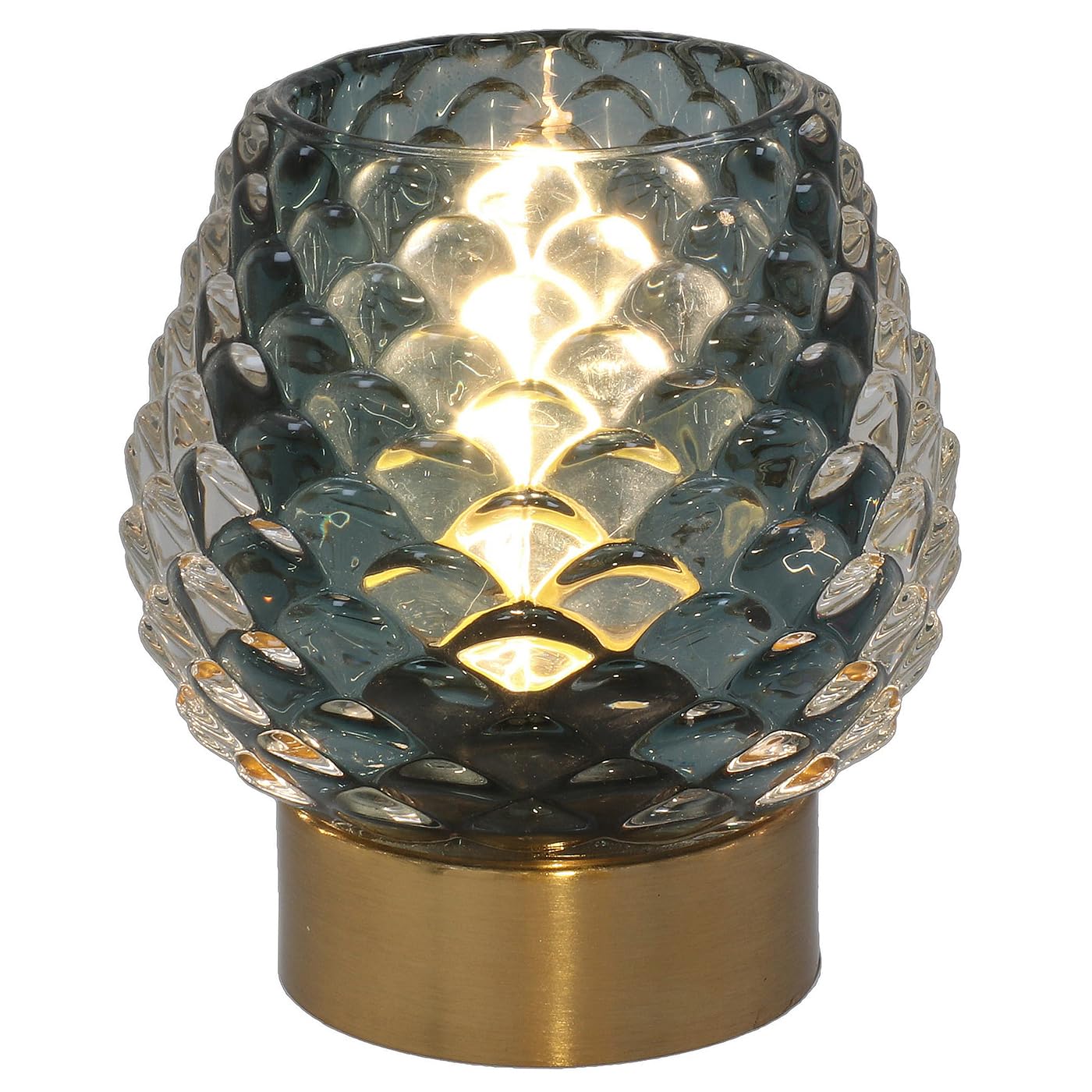 Shudehill Giftware Luxe LED Unique Pine Cone Glass Lamp with Brushed Gold Base - Blue, Gren or Pink (Blue)