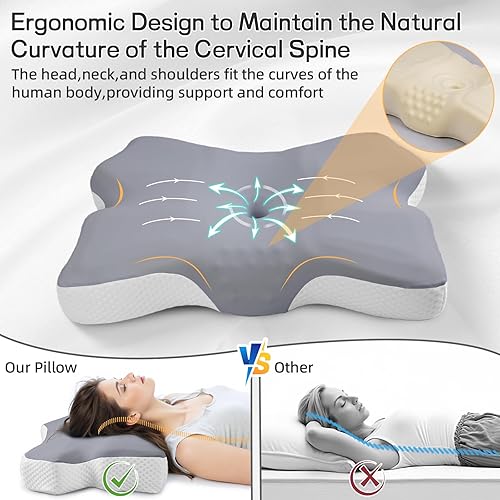 Miniatura 4 de Almohada cervical para el cuello, almohadas para dormir de lado para adultos (gris)