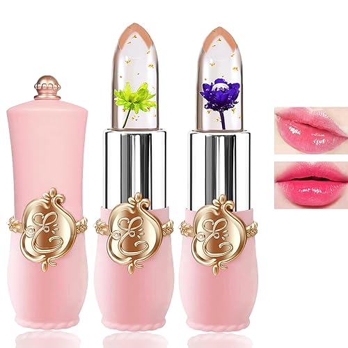 2 lápices labiales de gelatina de flores de cristal, brillo labial mágico que cambia de color, bálsamo labial hidratante nutritivo de larga