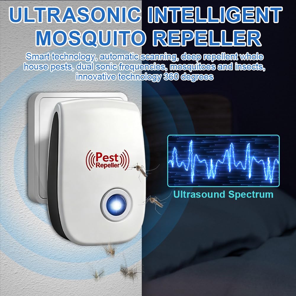 Electrónico Repelente Mosquitos, 6 Pack Ahuyentador de Ratas, Repelente Ultrasónico de Plagas, Repelente Ultrasónico Ratas, Ahuyentador de Ratones Ultrasonidos para Mosquitos, Moscas, Arañas, Insectos