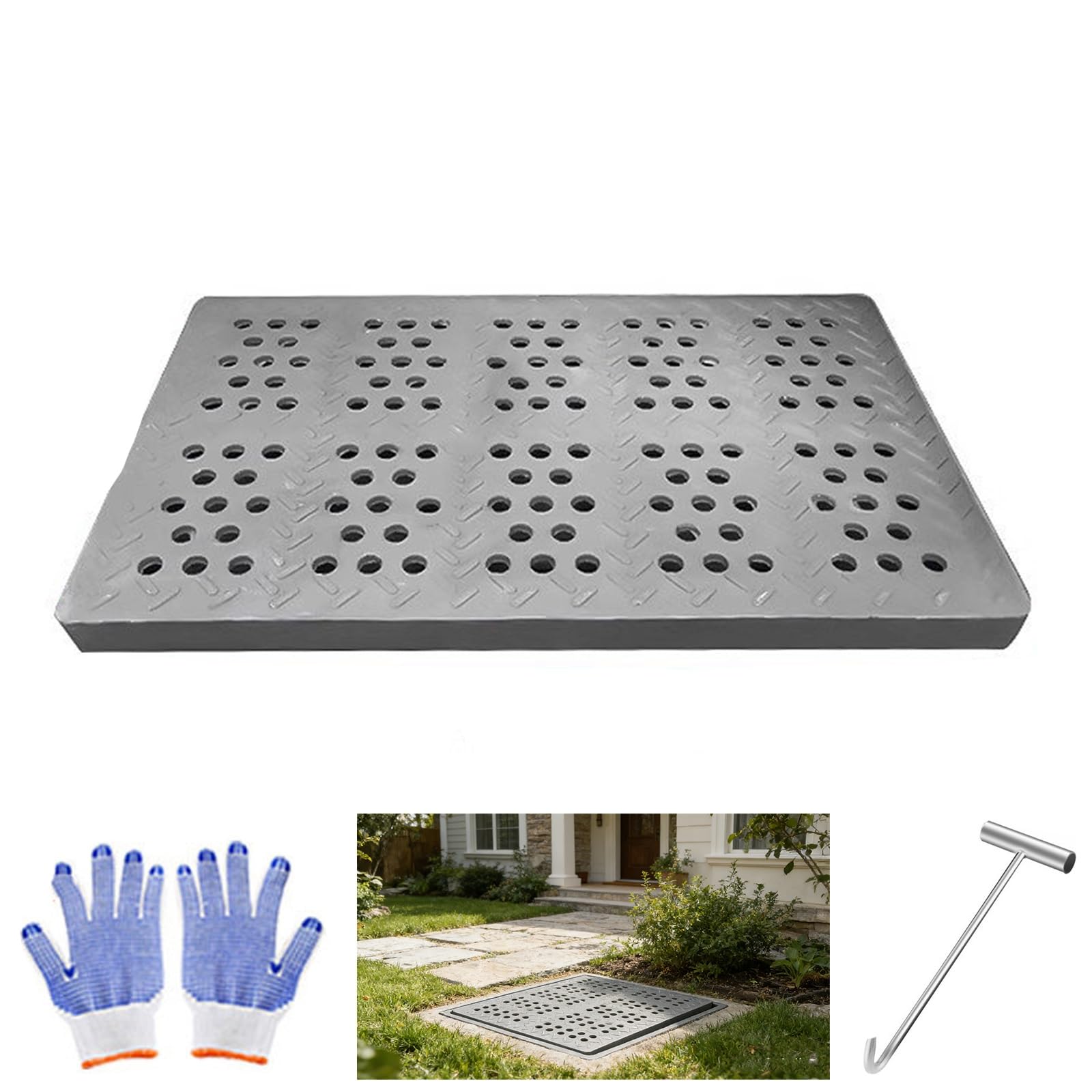 GJMSSMY HeavyDuty Resin Outdoor Drain Cover 2204 lbs Load ty Manhole Grate for Yard Sidewalk Park25x50cm (10x20in)