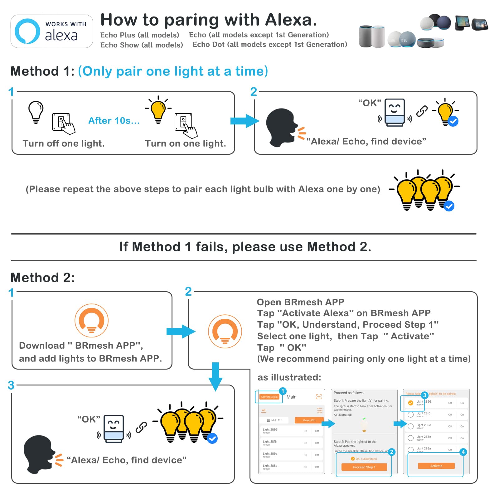 UCB Alexa Light Bulb 130W Equivalent, Smart Light Bulbs Warm White to Daylight Tunable, A19 E26 Bluetooth LED Bulbs Work with Alexa Only for Bedroom Kitchen Living Office No WiFi Required 4 Pack