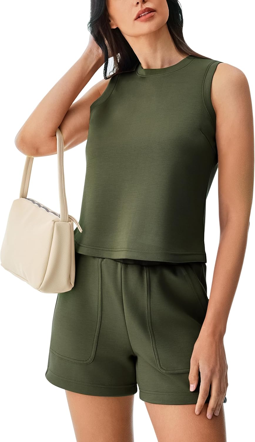 AFITNE Women’s 2 Piece Sets Summer Lounge Matching Outfits Sleeveless Tank Crop Tops and Shorts Tracksuit Sweatsuits