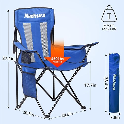 Miniatura 3 de Nazhura Paquete de 2 sillas de camping al aire libre plegablesplegables portátiles con bolsa enfriadora, respaldo de malla y bolsillo para
