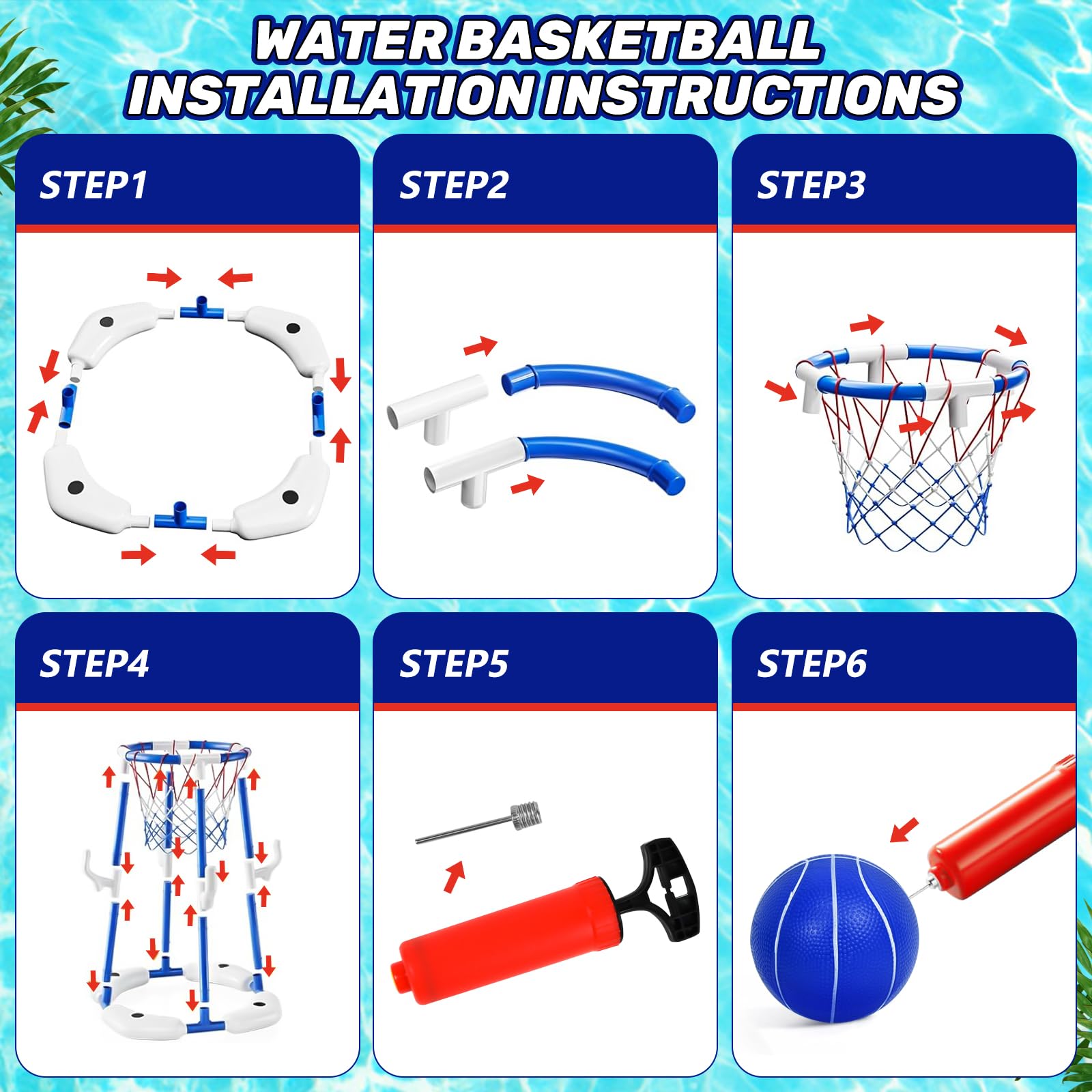 JONRRYIN Canestro da Piscina, 2 in 1 Canestro Galleggiante da Piscina, Giochi Piscina con 2 Palline e 12 Anelli con Pompa, Competizione Sportiva Acquatica, per Bambini e Adulti