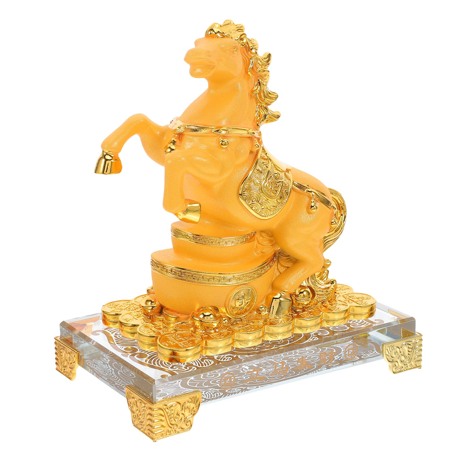 Goldene Pferdefigur aus Kunstharz als Tischdekoration für Büro und Zuhause mit Luxuriösem Vintage Stil und Symbol für Erfolg im Jahr 2026