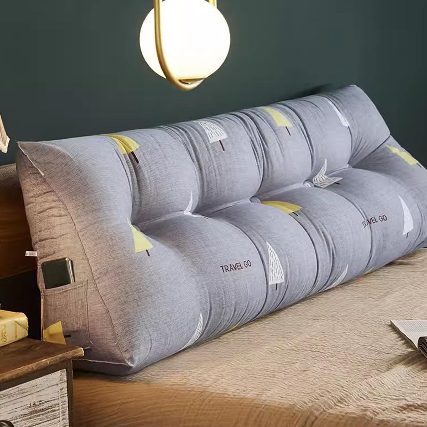 Wedge Pillow Headboard,Triangular Headboard Cushion,Washed Cotton Headboard Pillow,Backrest Pillow,Backrest Back Cushion Headboard,Soft Large Comfy Reading Pillows(Size:135*50*22cm,Color:K)