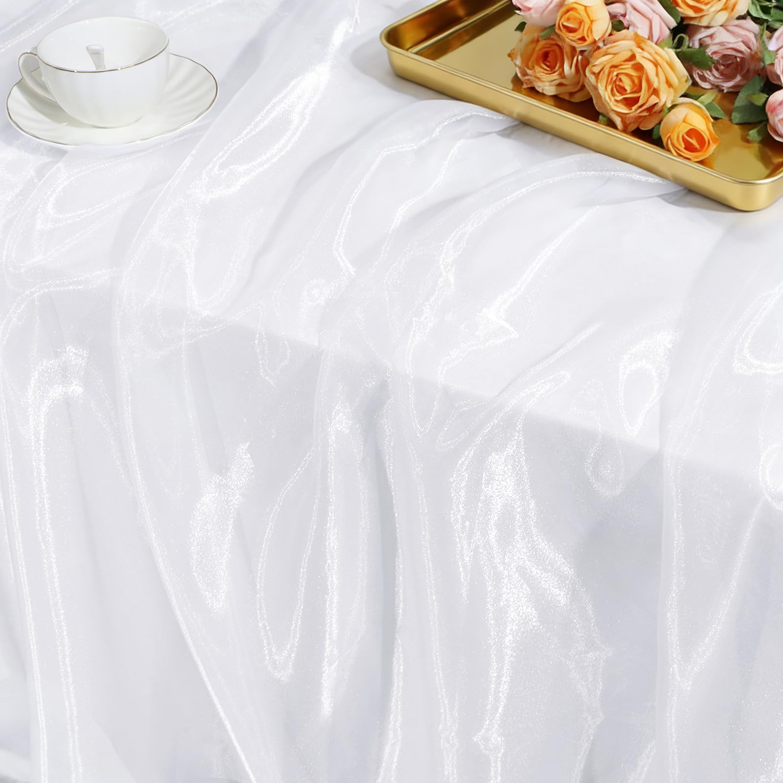 White Organza Fabric by The Yard, 60 Inch Wide 1 Yard Silk Sheer Organza Fabric Bridal Sheer Tulle Fabrics Roll for Wedding Decorations, Bridal Dress Overlay, Party Backdrop, Curtains - 4