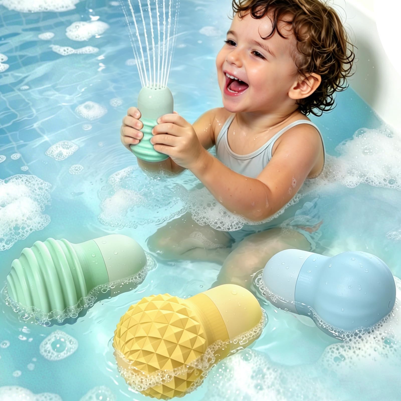 ddLUCK Baby Bath Toys, 3 Pack Soft Silicone Squeeze to Spray Bath Toy, Swimming Pool Toys for Bathtub Fun, Bath Toys for Children and Toddlers, Baby Girls Boys