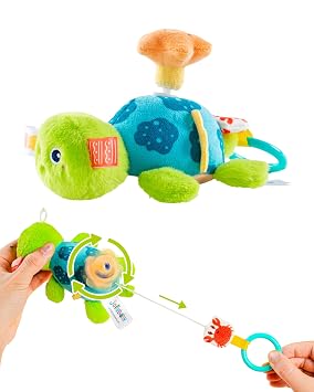 Jollybaby Baby Rattles & Soft Plush Hanging Toy for Stroller Crib car seat and Play Gym, Sensory Developmental Toys for Newborn, Baby Shower Easter Gifts - Turtle