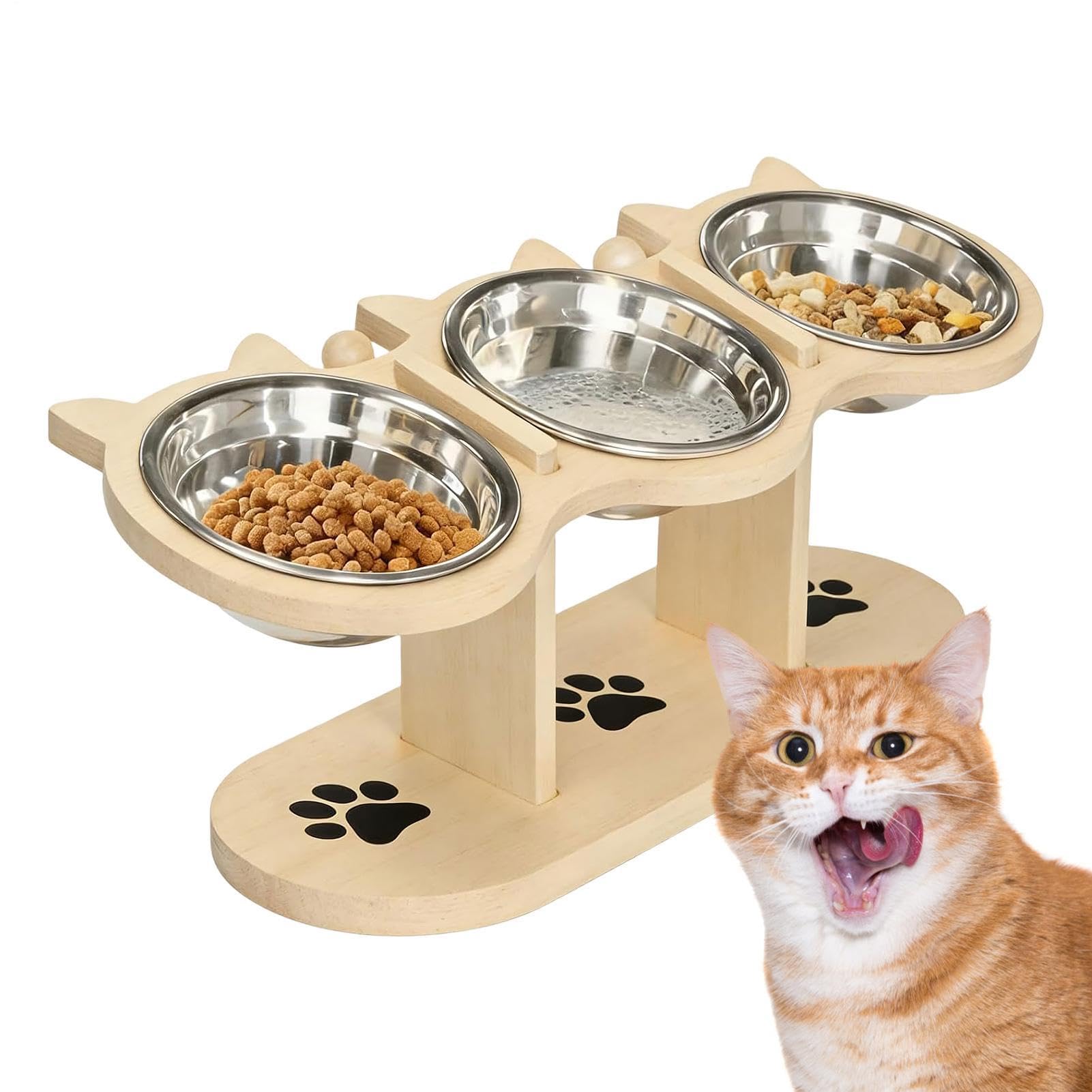 Rialzata per Cani - Alimentatore Per Animali Regolabile In Altezza Inclinato Di 15° Con 3 Ciotole - Antiscivolo Gatti,per Interno Esterno Casa Cucina Soggiorno Campeggio Balcone Appartamento