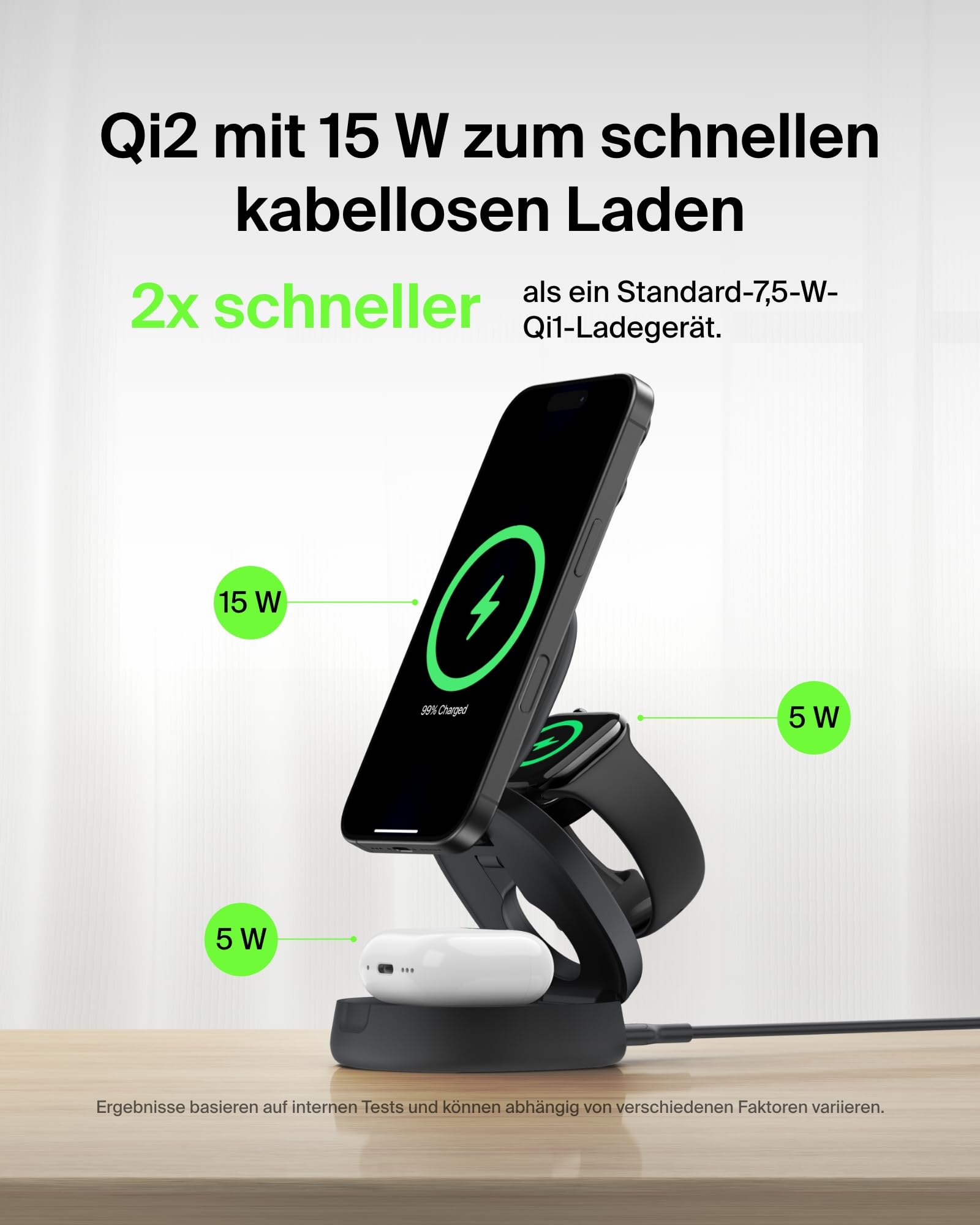 Belkin BoostCharge 3-in-1 Induktive Ladestation mit Qi2, 15W, MagSafe-kompatibles Ladegerät, Kabe... Ansicht 3
