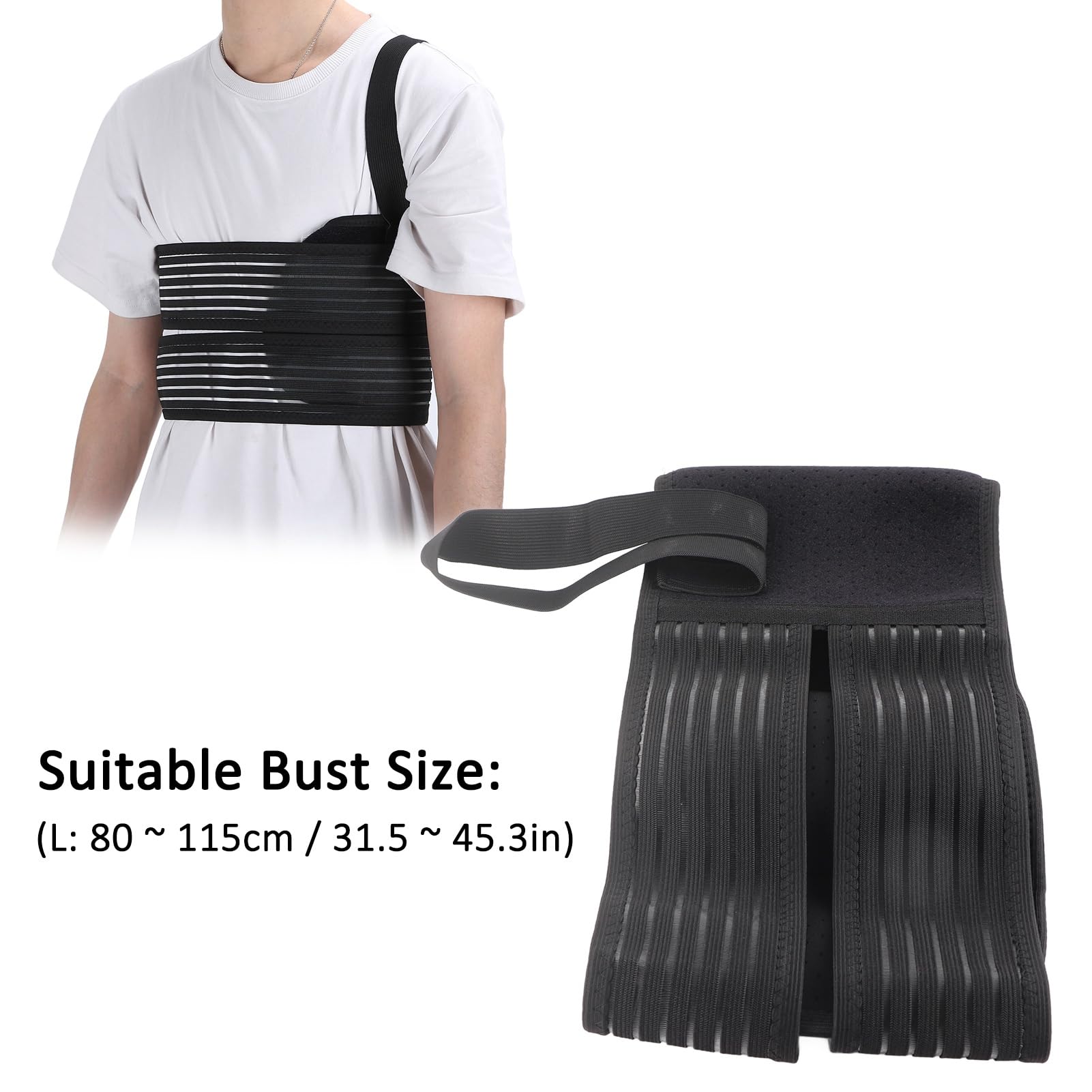 Watris Veiyi Fascia a coste rotte, cintura elastica a coste, traspirante, cintura toracica regolabile, 80-115 cm