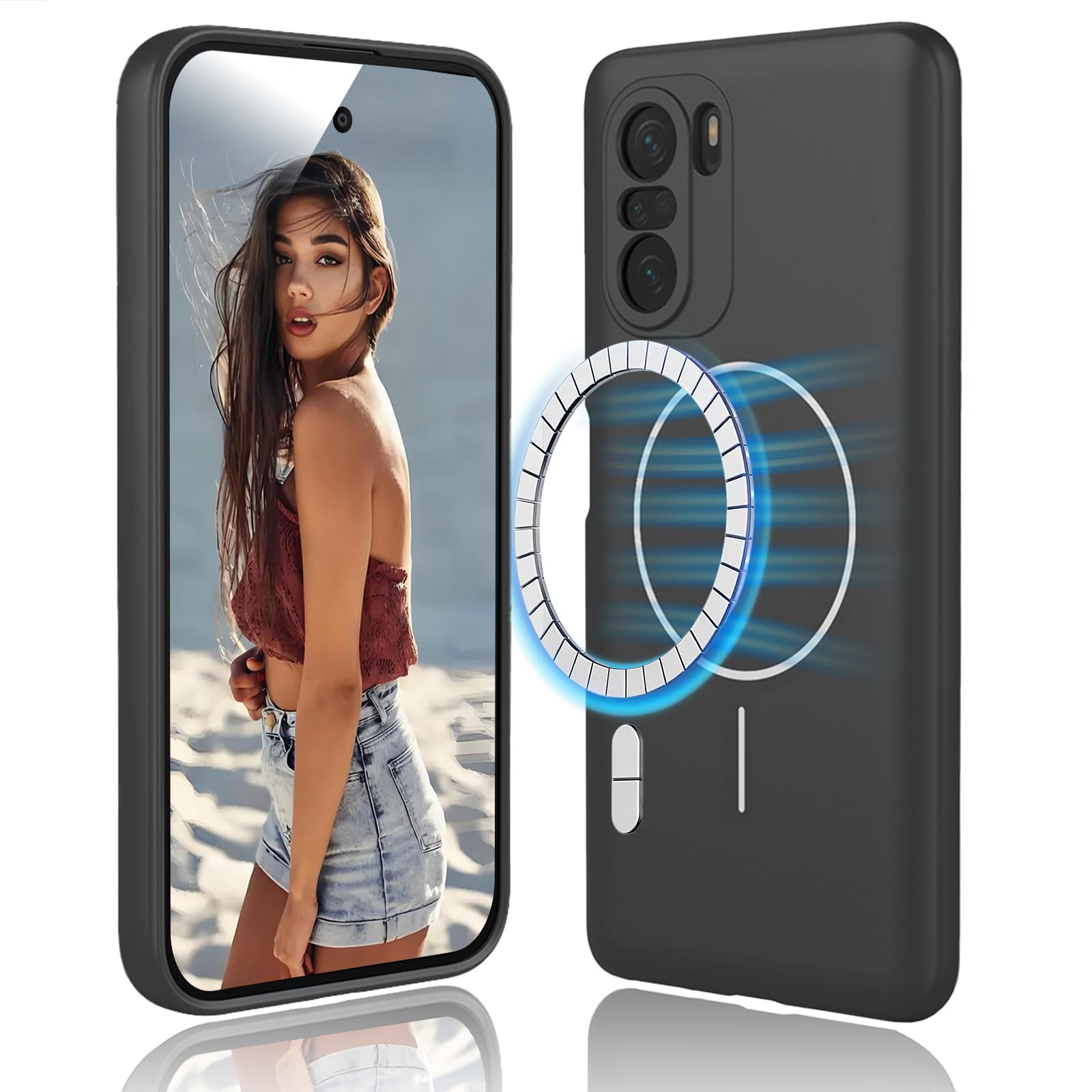 Magnetic Cover for Xiaomi Poco F3 5G / Xiaomi Mi 11i 5G - Soft Liquid Silicone Case, Shockproof Protection Case, Compatible with Magnetic Accessories, Black