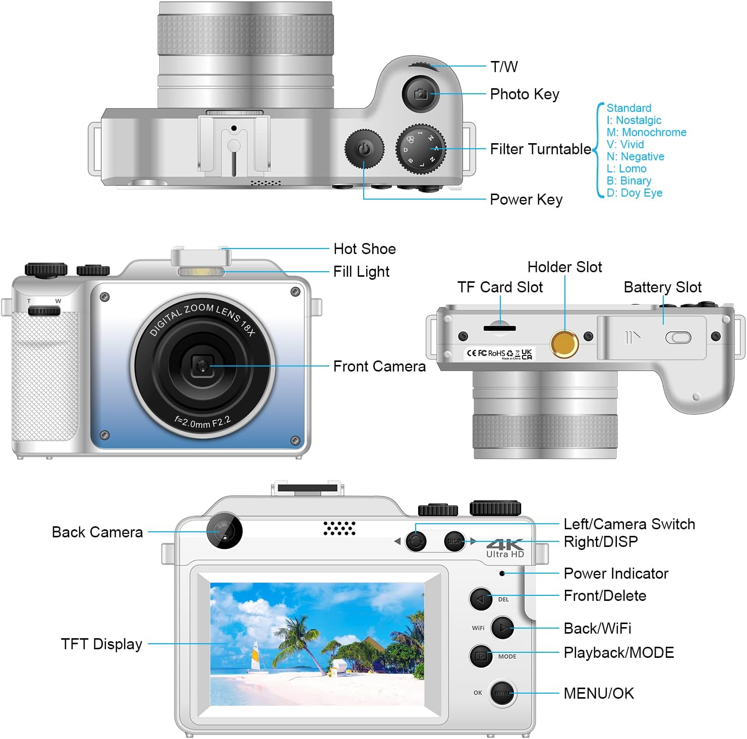 digital camera dual cameras with wifi autofocus function digital cameras for photography youtube streaming grid design 32g tf card flas light