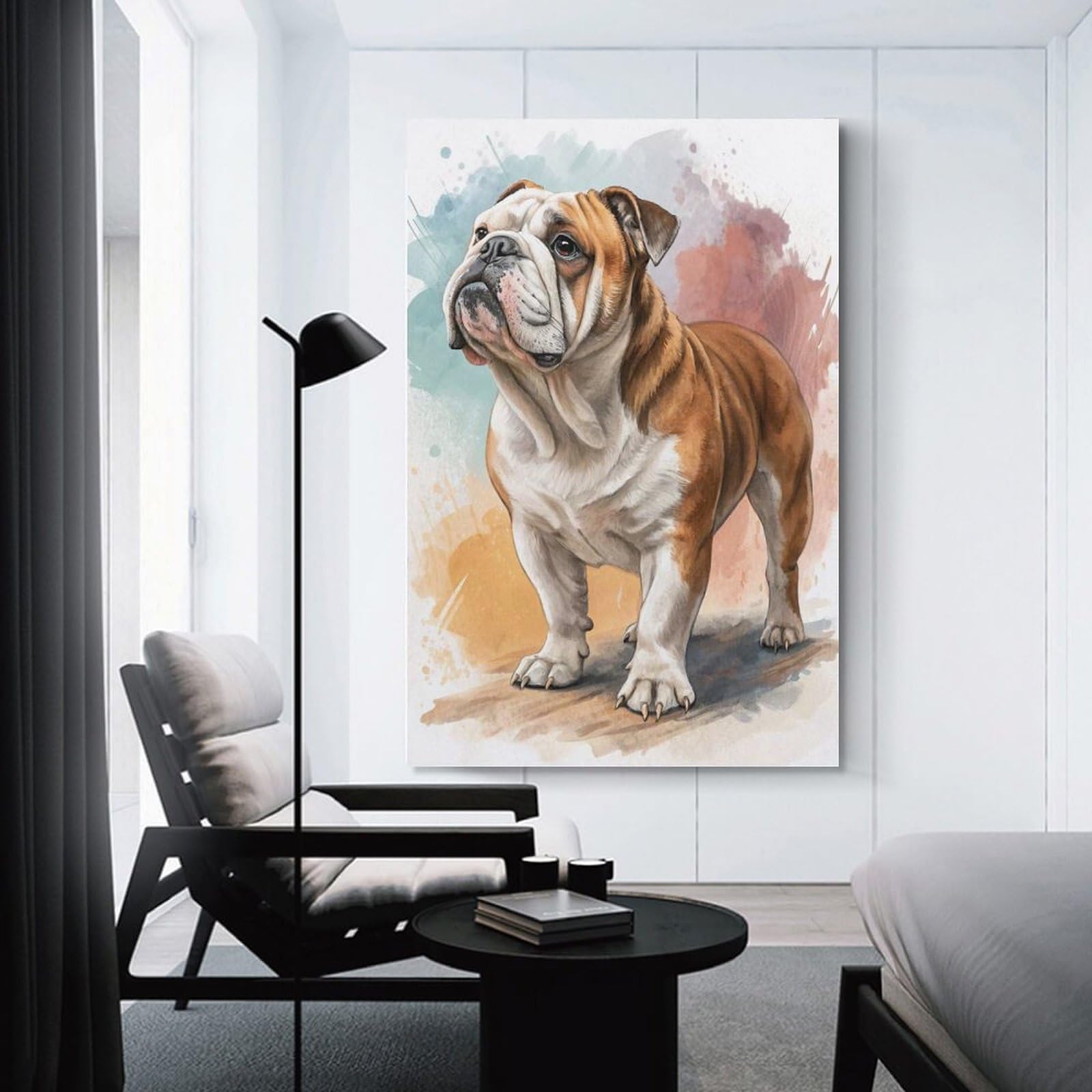 Junmoney Unframe-Style-9 Room Decor Wall Art Watercolor Bulldog Portrait, 20X30inch(50X75cm), For Gallery Wall Decor And Room Displays, An Easy Match For Collected Prints