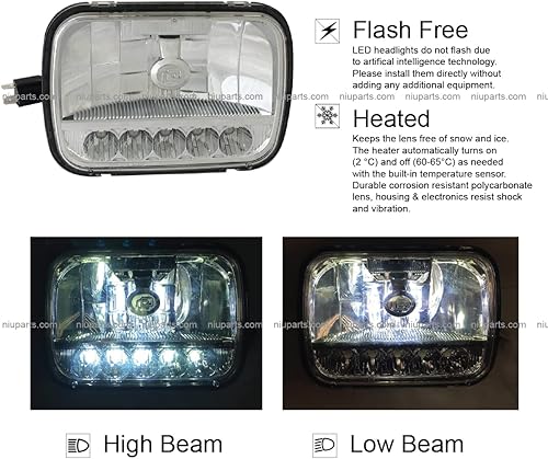Miniatura 6 de NIUPARTS Faro delantero con reflector LED blanco y lámpara de esquina LED, lado del conductor y pasajero (se adapta a camiones International 9200