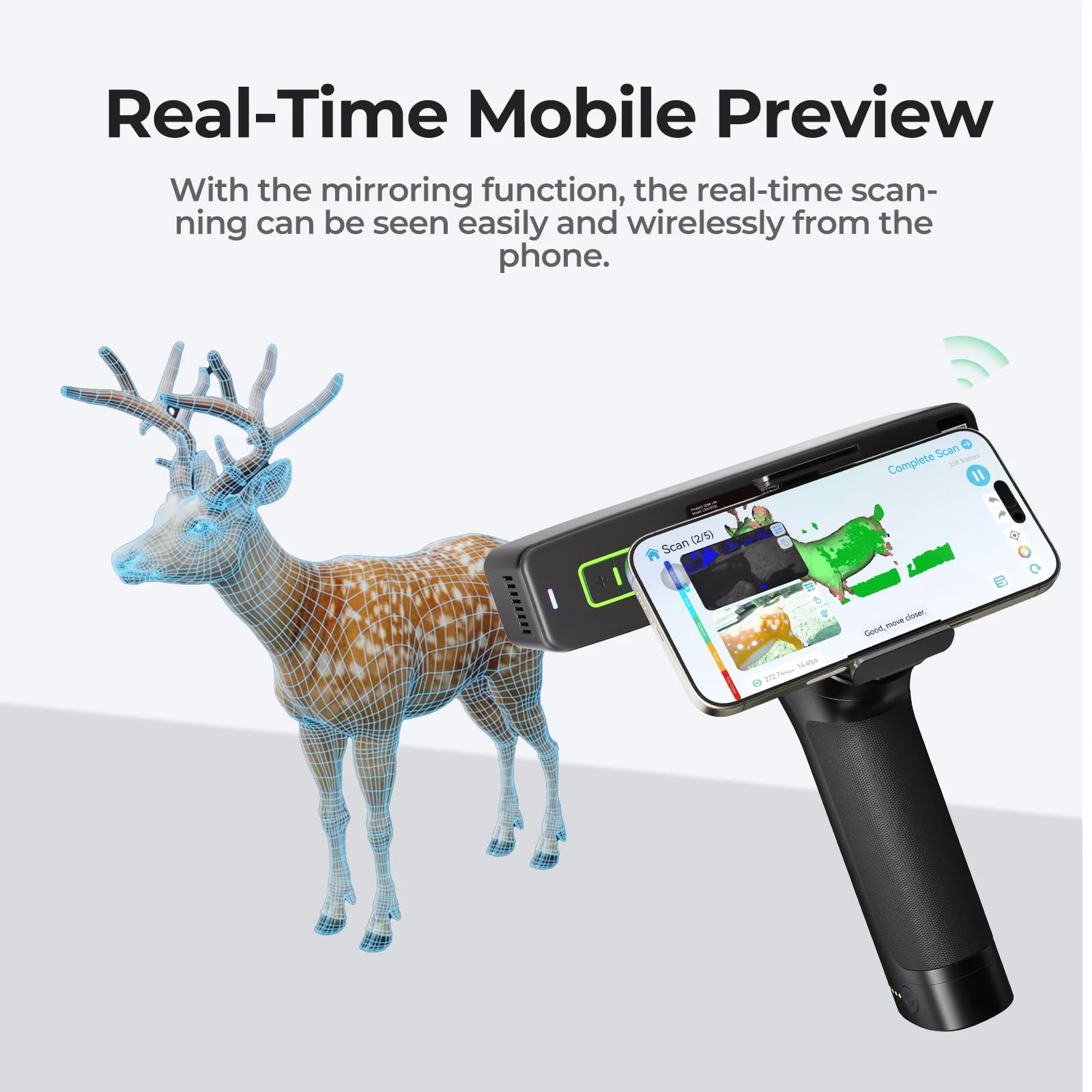 Creality Otter Lite 3D-Scanner, 0,05 mm Hochpräzise, 30 fps kabelloser Griff Handheld Scanner für 3D-Druck, Anti-Shake-Tracking, 24-Bit Vollfarbscannen für Objekte zwischen 20 und 2000 mm