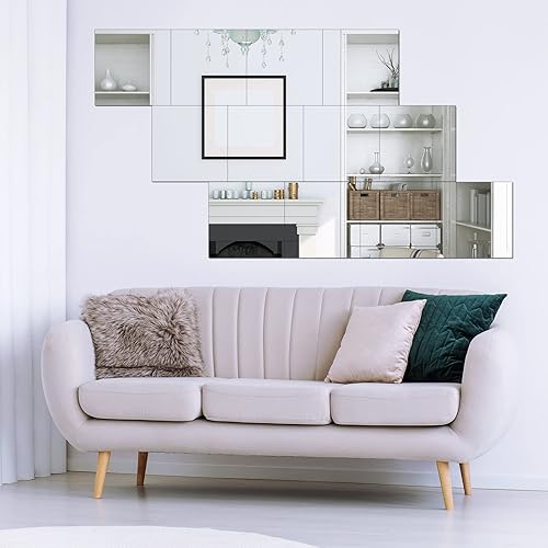 Miniatura 6 de Azulejos de espejo de vidrio real, sin marco, espejo de pared plano flexible y acrílico adhesivo de doble cara para dormitorio, baño, hogar, sala de