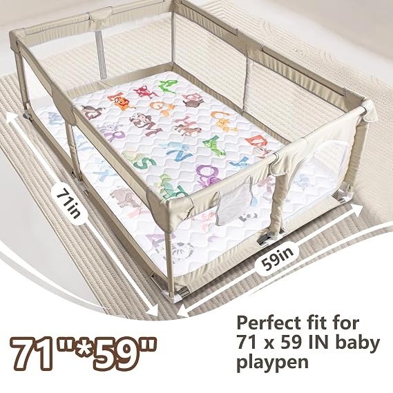 Baby Play Mats for Floor, 71x59 Upgraded Thickness & Larger Super Soft Playmat for Babies and Toddlers, Foldable Washable, Upgrade Anti-Slip Crawling Mat for Playpen(Animal Alphabets)