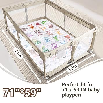 Baby Play Mats for Floor, 71x59 Upgraded Thickness & Larger Super Soft Playmat for Babies and Toddlers, Foldable Washable, Upgrade Anti-Slip Crawling Mat for Playpen(Animal Alphabets)