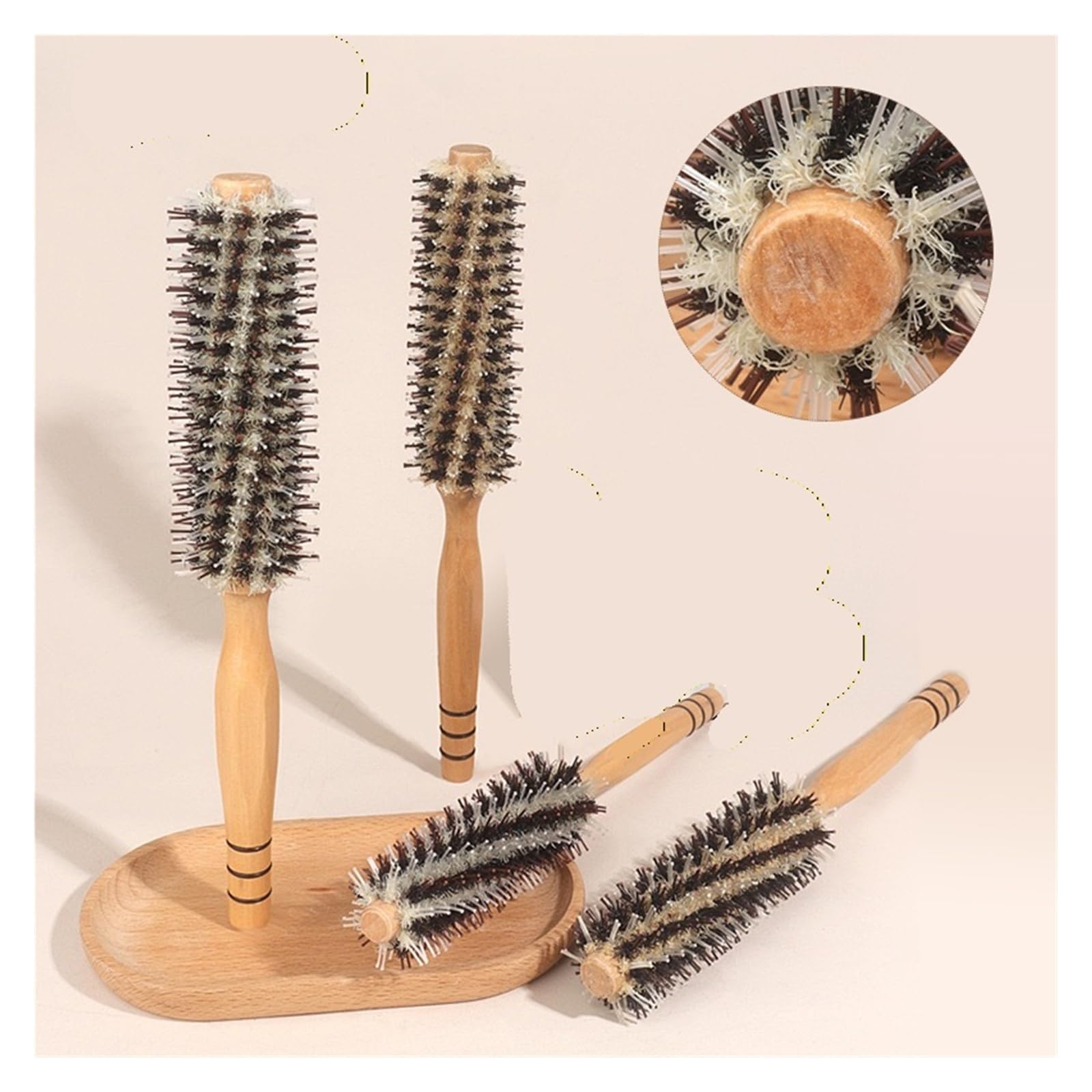 Lockenbürste mit rundem Griff, gerader Twill-Haarkamm, Lockenstab-Haarbürste(2PCS)