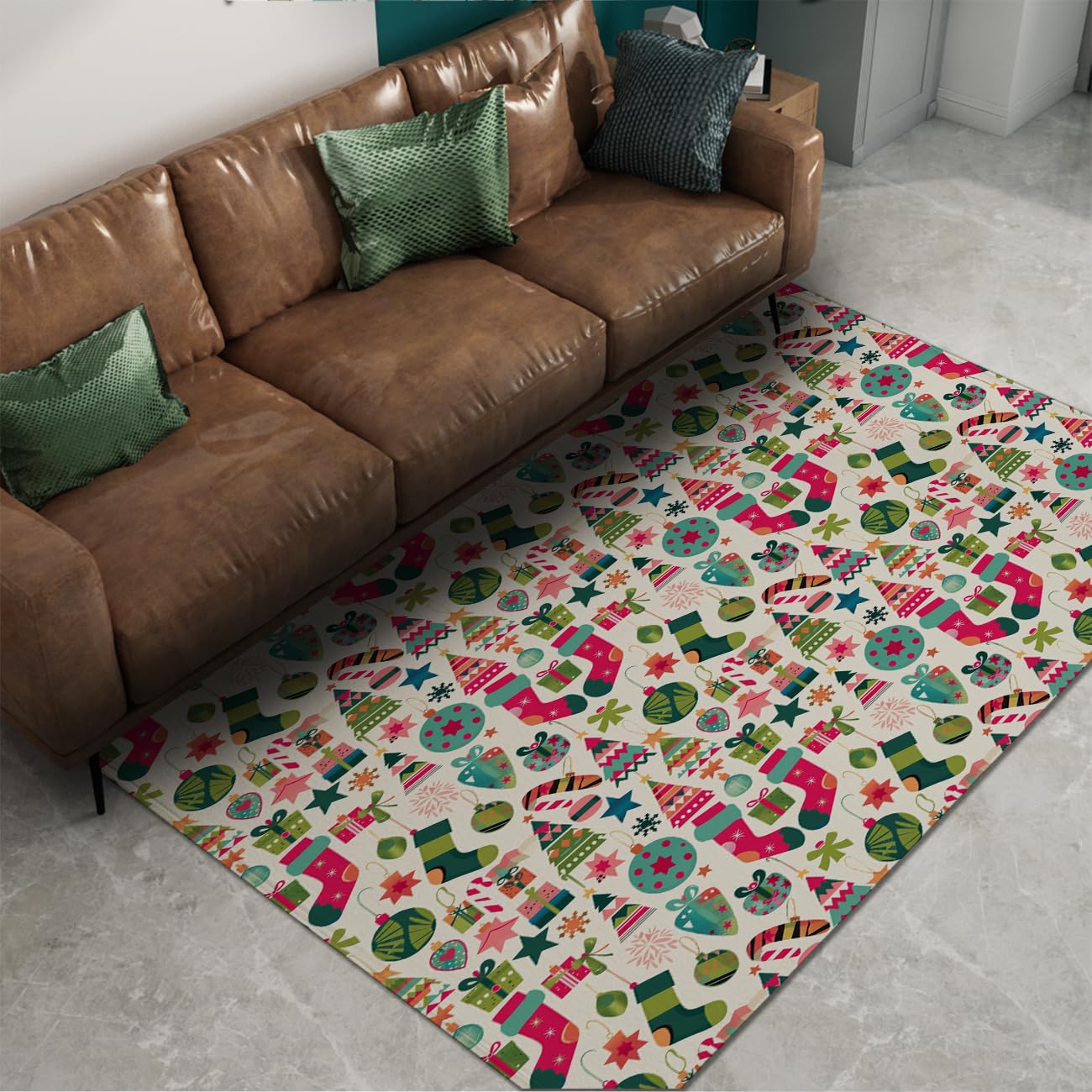 Dywan do biegania w stylu nordyckim, 100 x 300 cm, wzór choinki i skarpetek, antypoślizgowy, z antypoślizgowym spodem, nadaje się do prania, łatwy w pielęgnacji, do dekoracji wnętrz