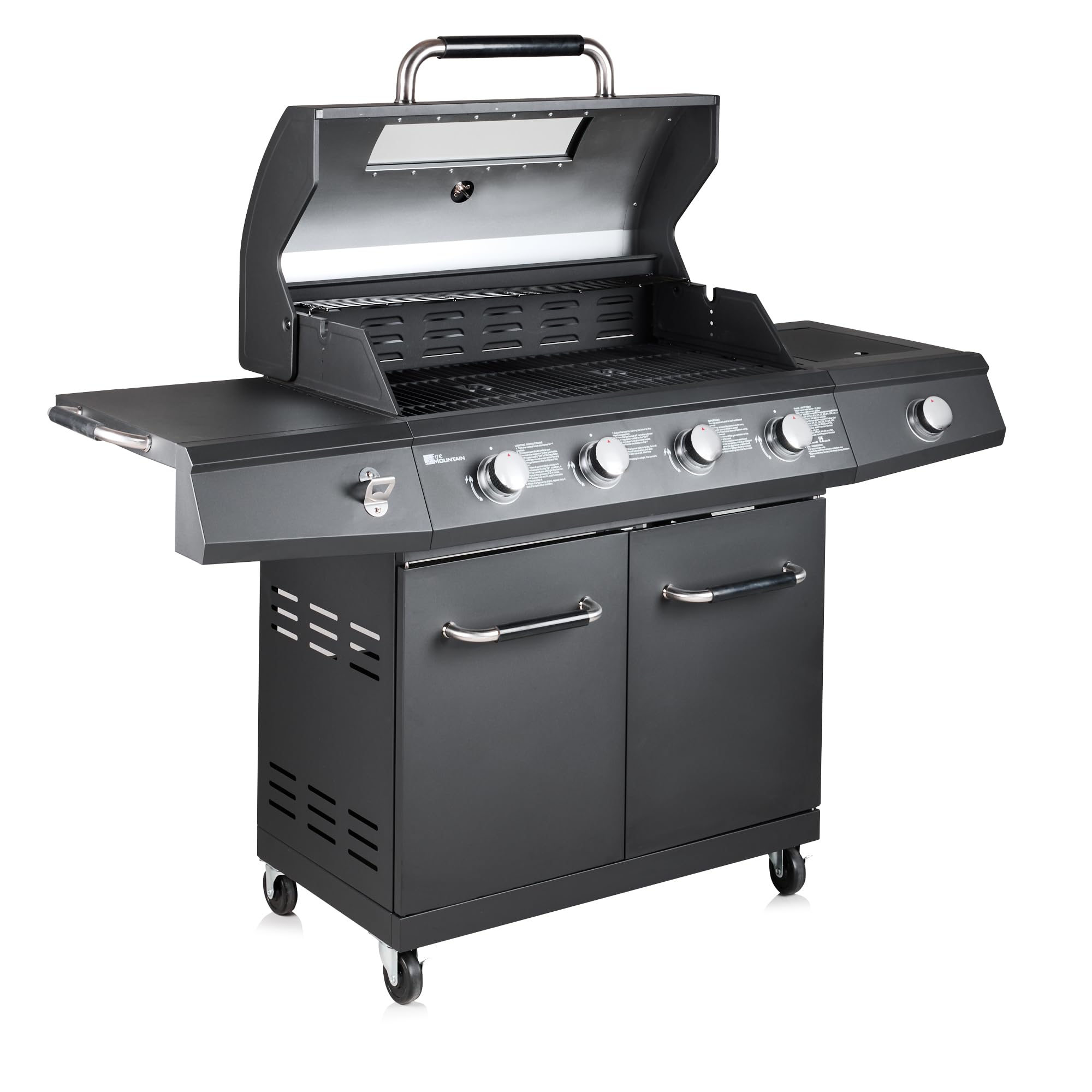 Fire Mountain Everest Pro 5 Burner Premium Gas BBQ, Outdoor Barbecue Grill, 4 Main + 1 Side Burner, Lid with Glass Window and Built-in Thermometer, Family Sized Cooking Area for Large BBQ
