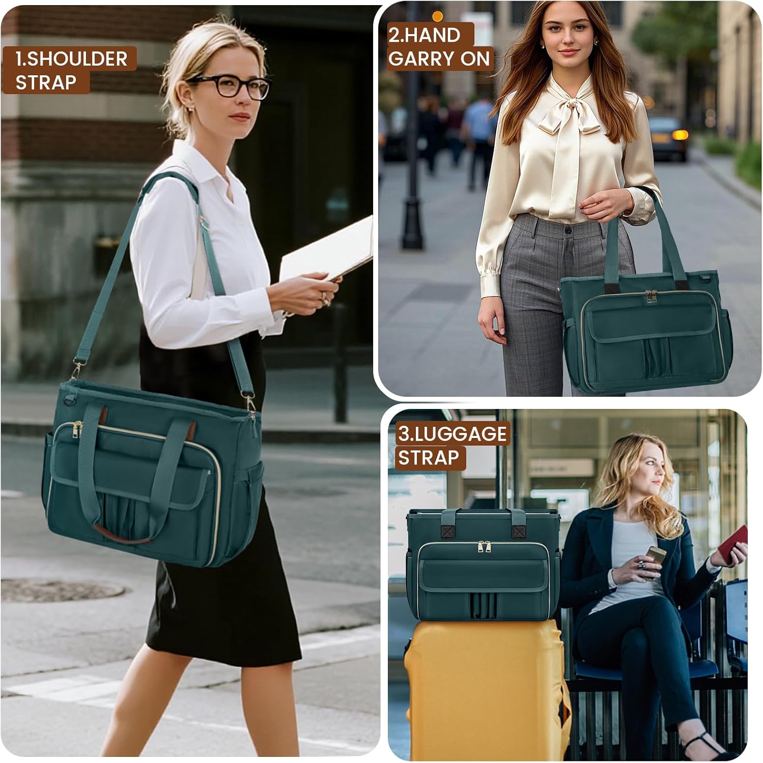 RAINSMORE Teacher Tote Bag 15.6 inch Laptop Bag for Women Work Bags Nurse Bag Lightweight Laptop Tote Computer Briefcase - Image 2