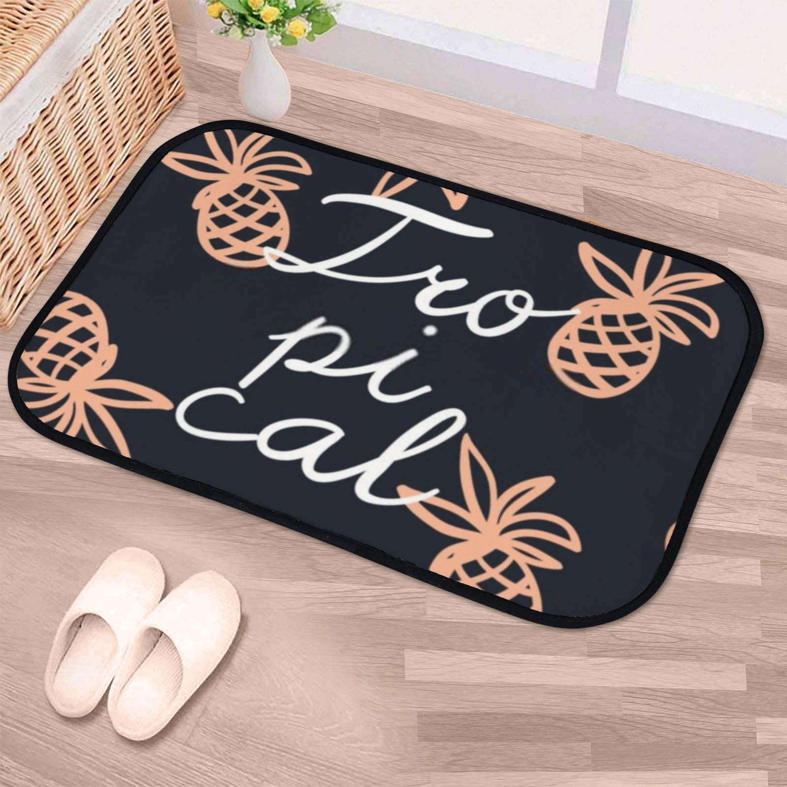Nuansexi Bathroom Rugs Tropical Cute Pink Pineapples Floor Mats Non Slip Bathmat Doormat Tub Mat Coral Velvet Absorbent Entrance Carpet Mats Machine Washable Bedroom Decor