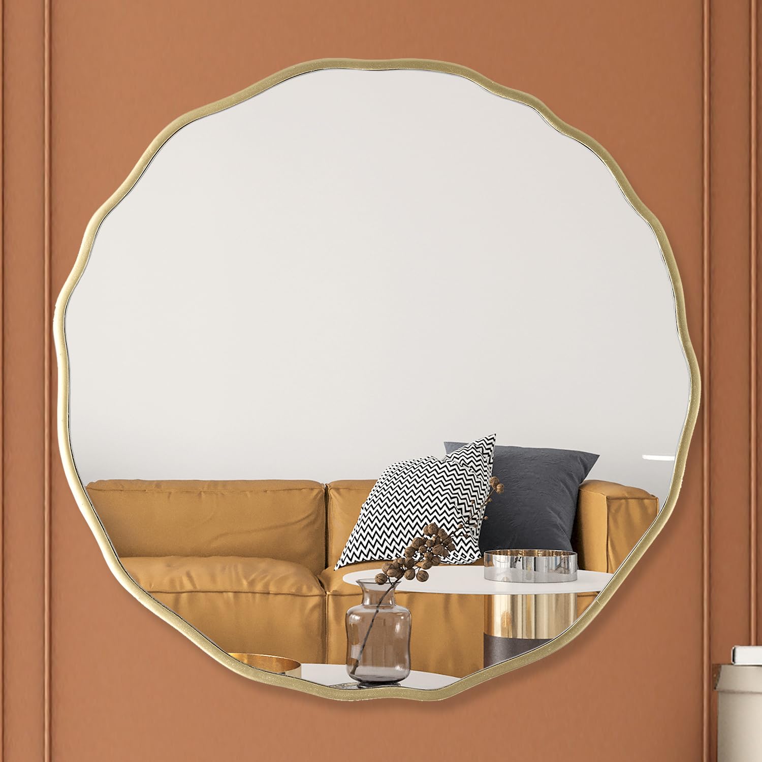 Edvivi Elise Gold Wavy Rounded Accent Mirror 24 in.