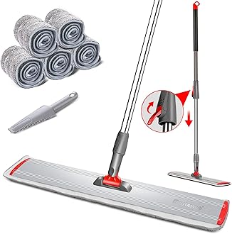 MASTERTOP Flat Mop, 60cm Wide Industrial Mop with 54" Stainless Steel Handle, Lightweight Microfibre Floor Mops with Aluminum Plate, Commerical Dust Mops for Floor Cleaning, Send 5 Reusable Pads