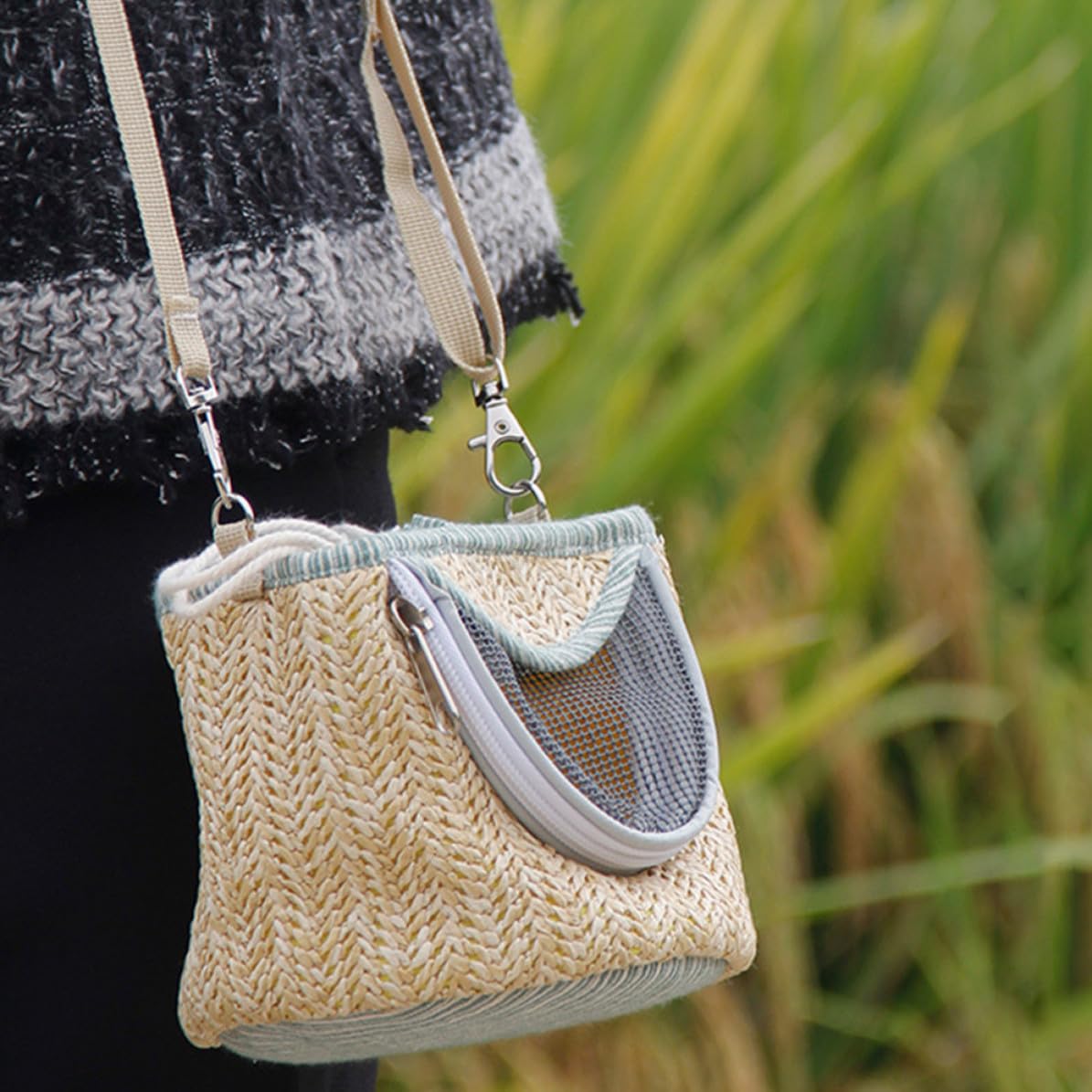 Garneck Paquet de Transport Portable Couleur Aléatoire avec Fermeture Éclair en Paille, Flanelle et Maille pour Petits Animaux pour Hamster et Cochon d'Inde en Voyage